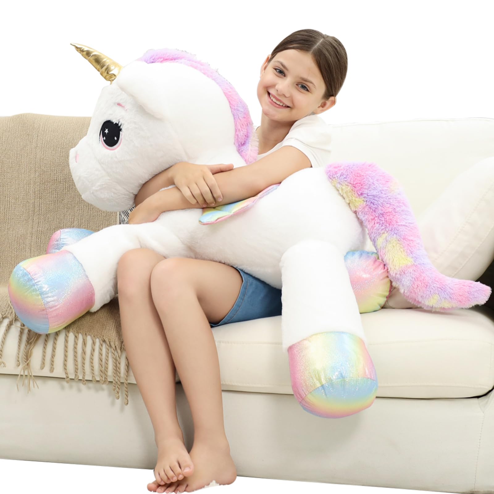 44 Inch Giant Unicorn Stuffed Animal Pillow, Cute Soft Big Unicorn