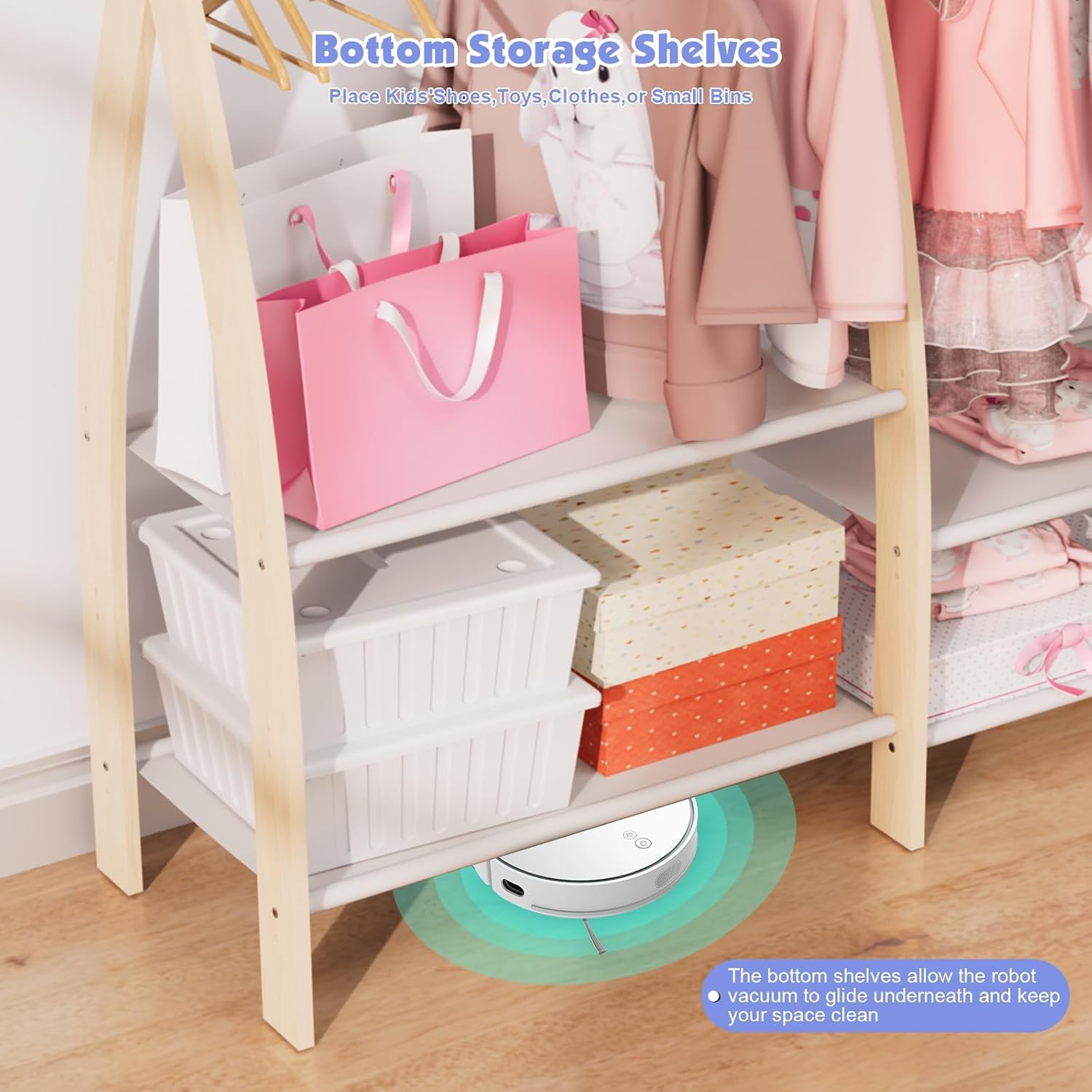 Kids Clothing Rack with Storage Shelves