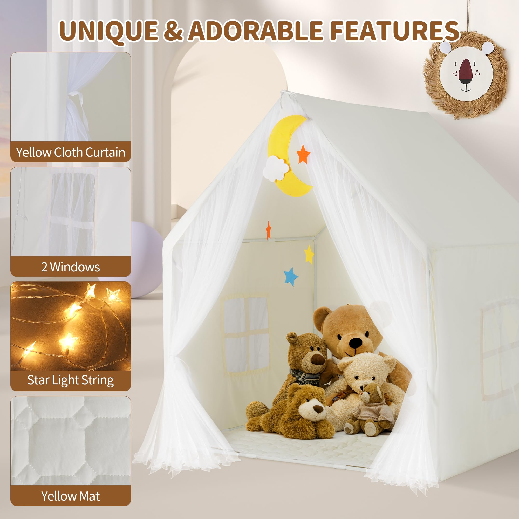 Princess Castle Play Tent with Mat and Star Lights