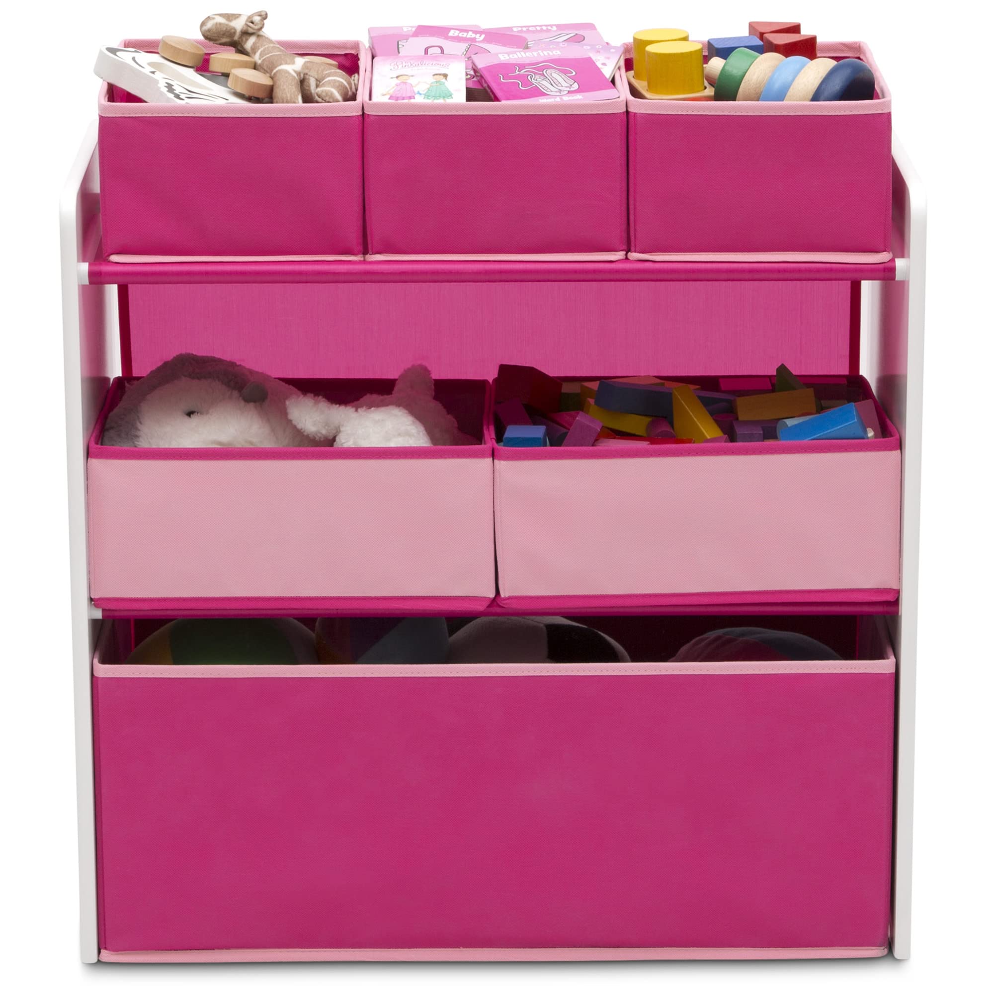 Design and Store 6 Bin Toy Organizer, White/Pink