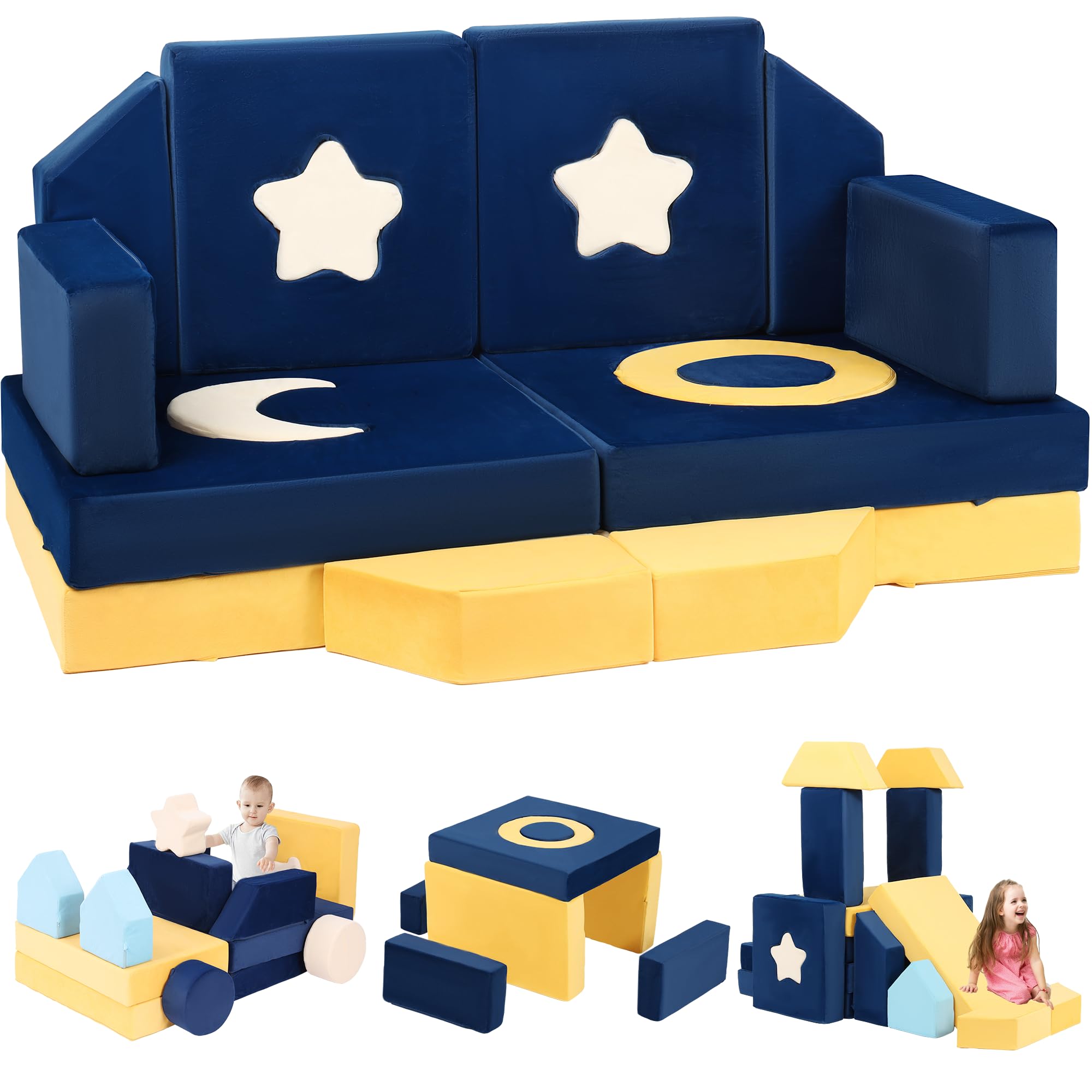 21PCS Modular Kids Play Couch - Universe Theme Toddler Couch Building Fort