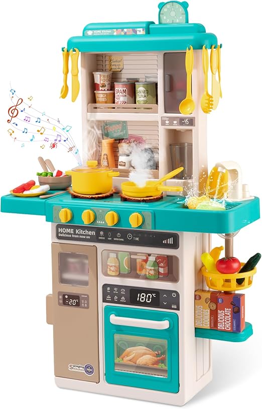 Play Set，Interactive Kids Kitchen Play Set with 50Pcs of Pretend