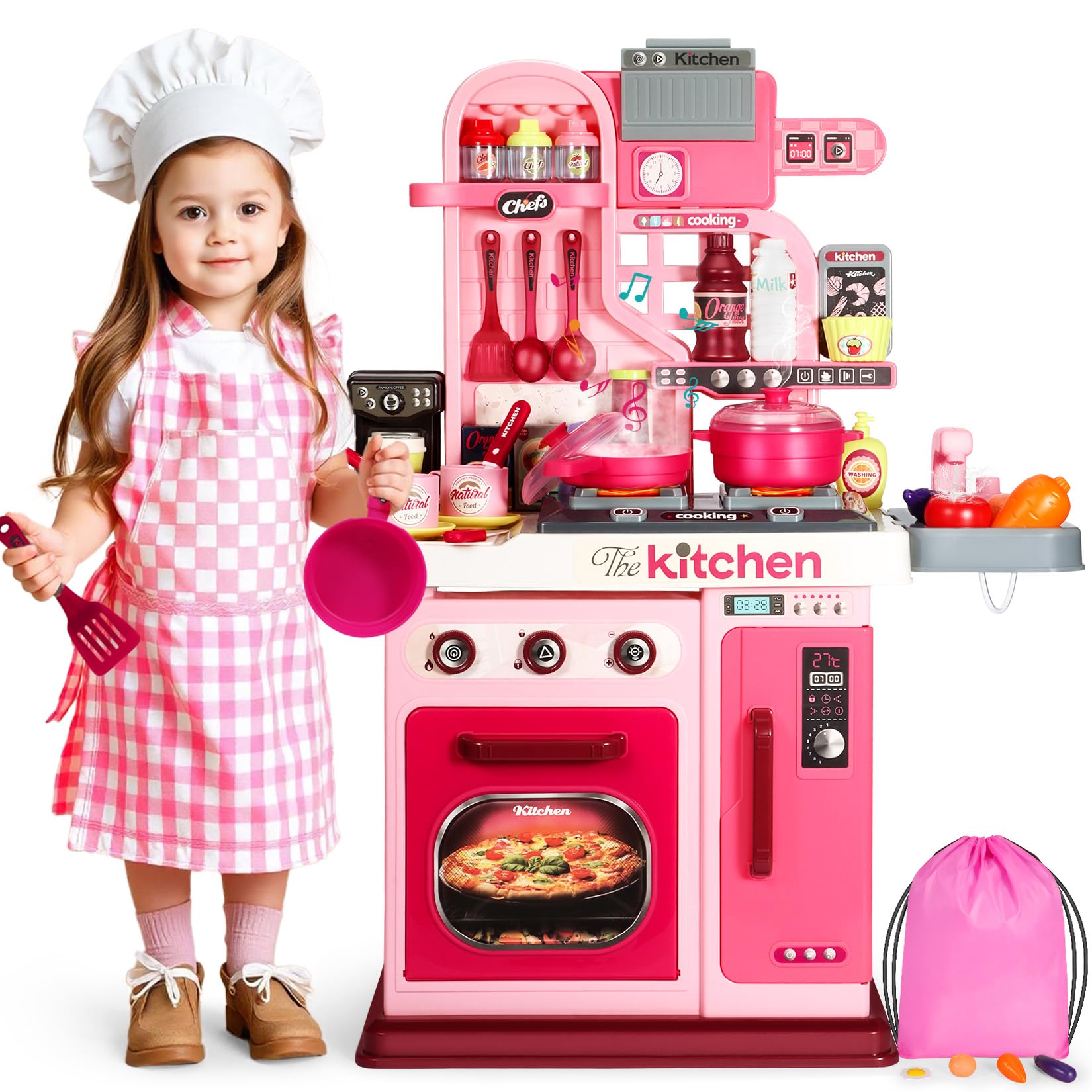 Kids Kitchen Playset with Sound Light and Water Sink