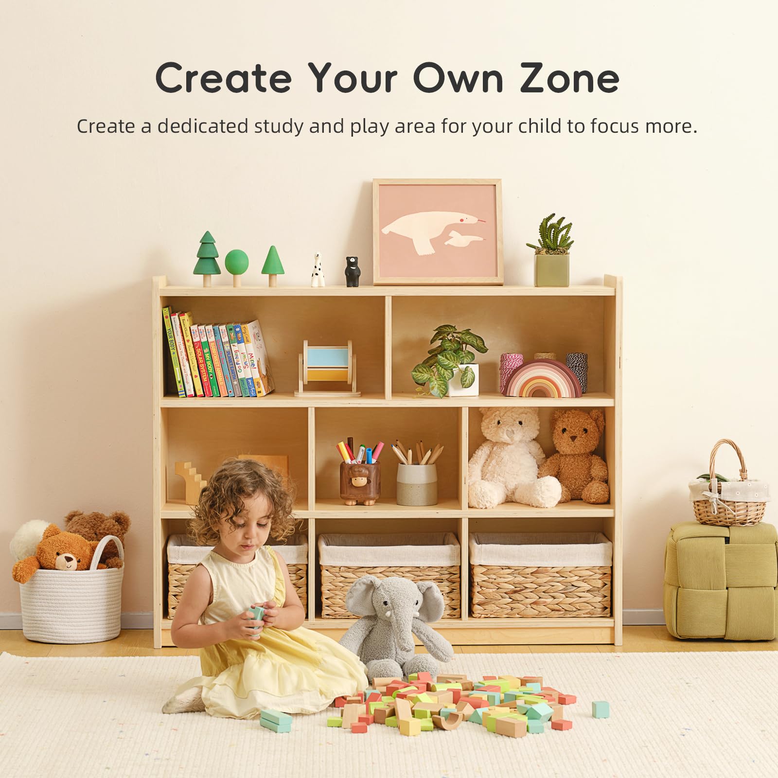 3-Tier Montessori Toy Storage Shelf with 8 Cubbies