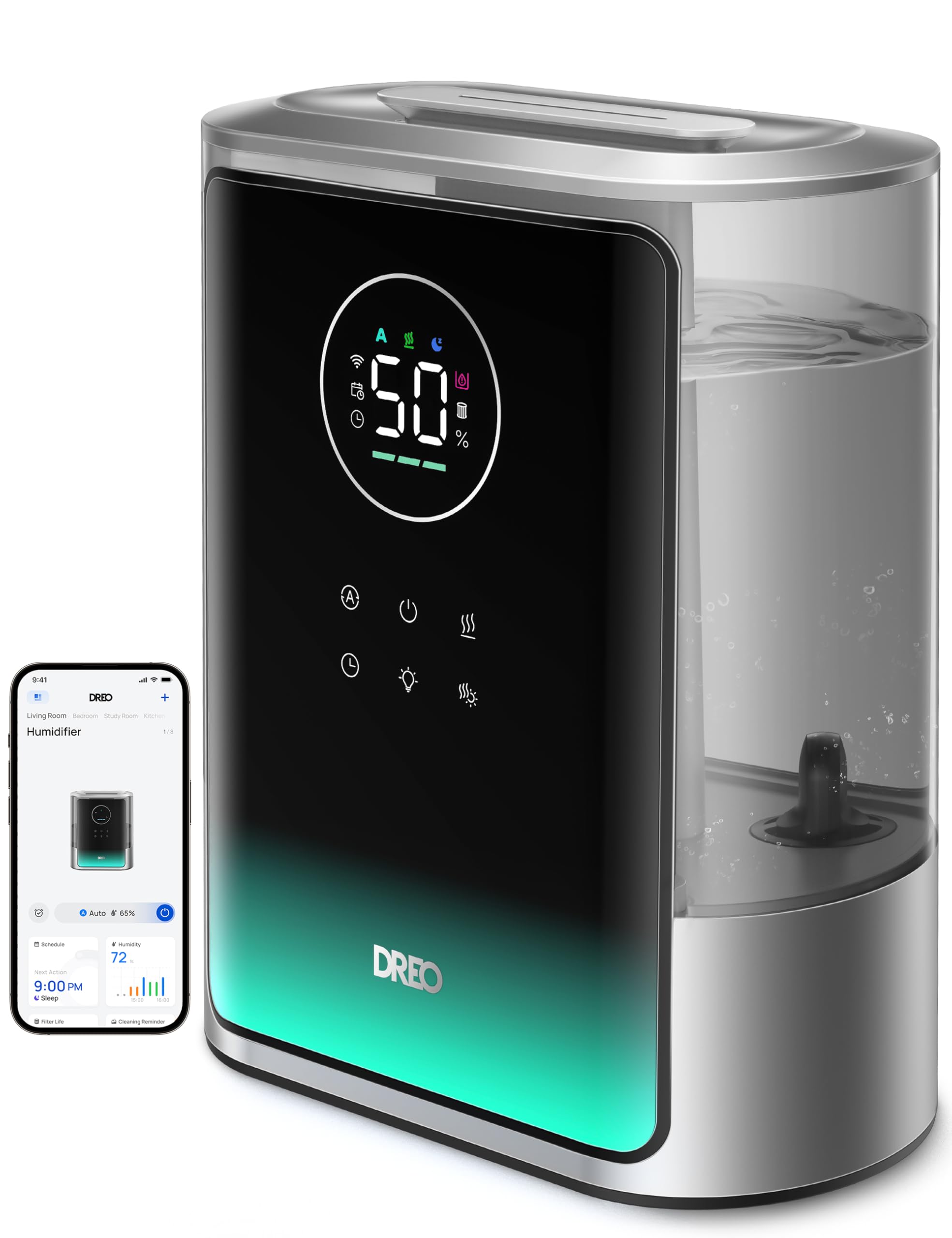 8L Smart Humidifiers for Bedroom 600ft², 80H Runtime Warm&Cool Supersized Mist