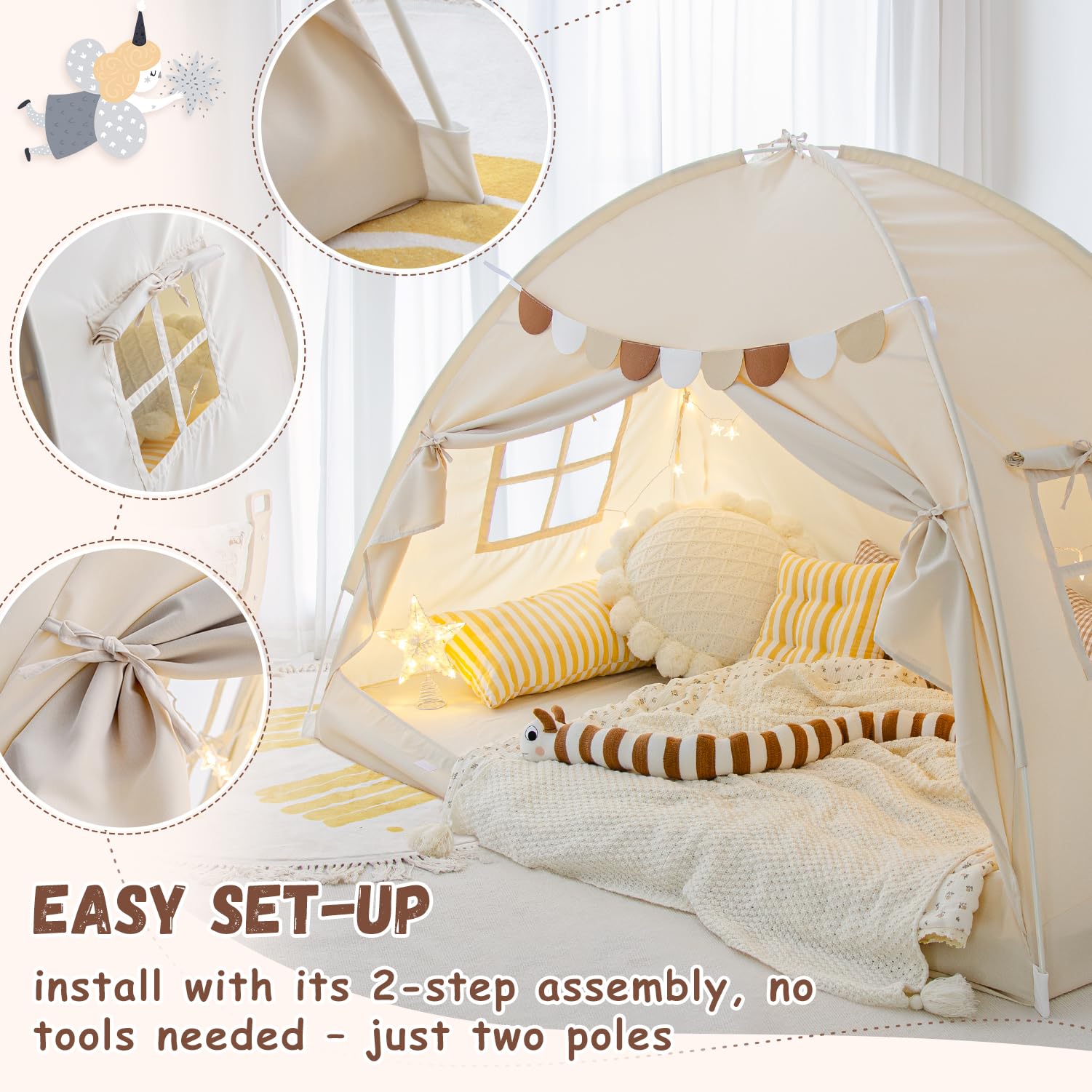 Twin Bed Tent Canopy with Privacy Space and Blackout Design