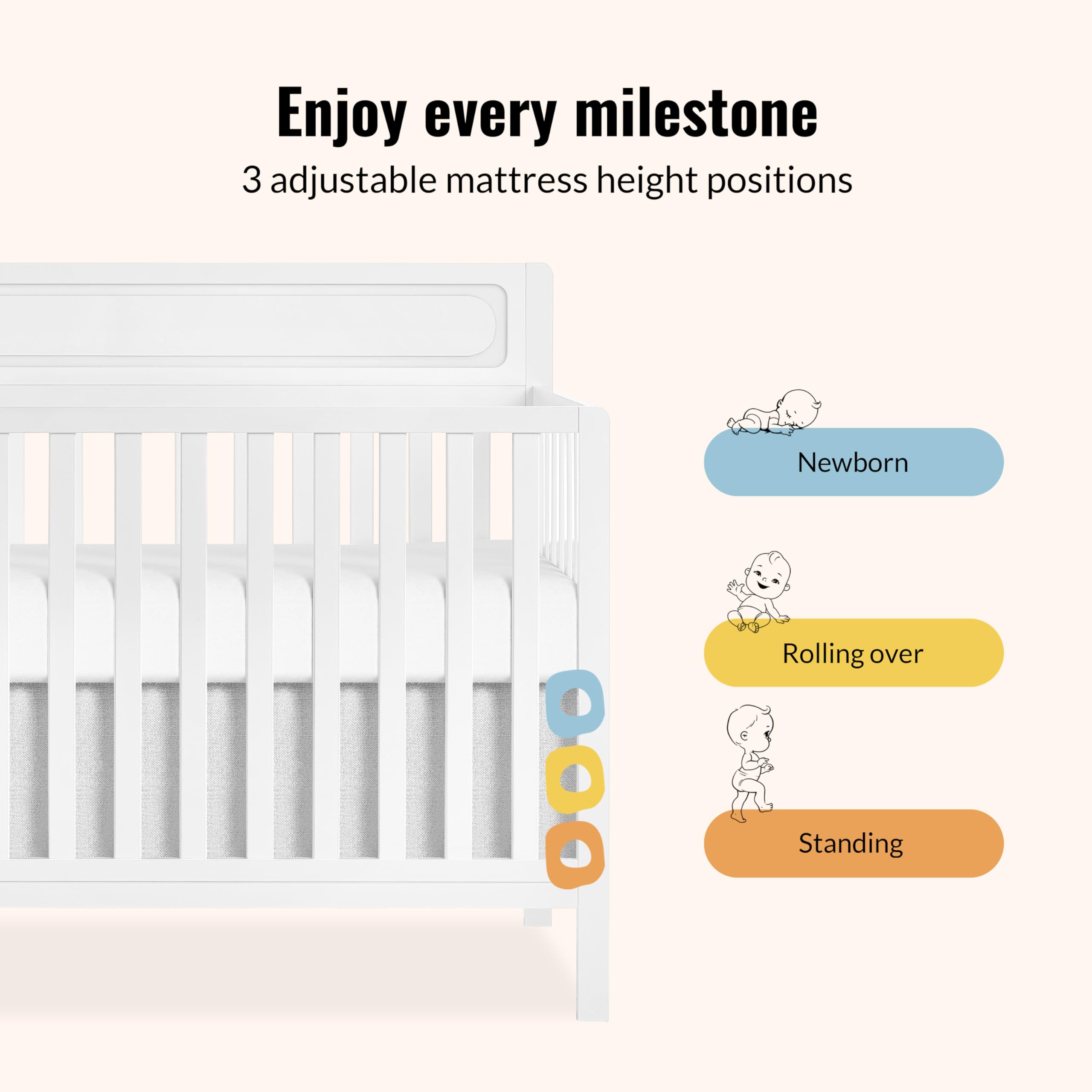 5-in-1 Convertible Baby Crib White