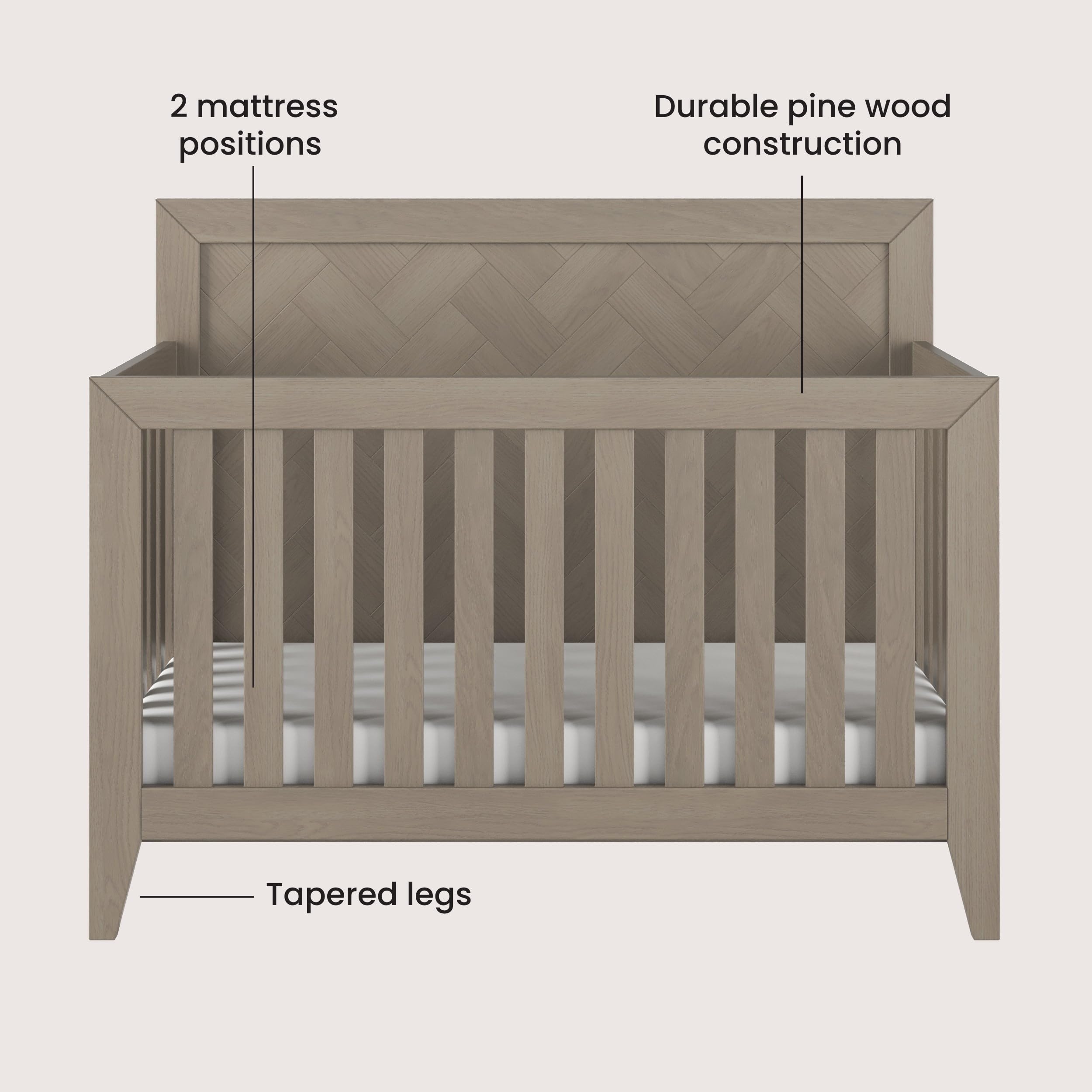 4-in-1 Convertible Crib Nursery Furniture Set with Dresser and Nightstand