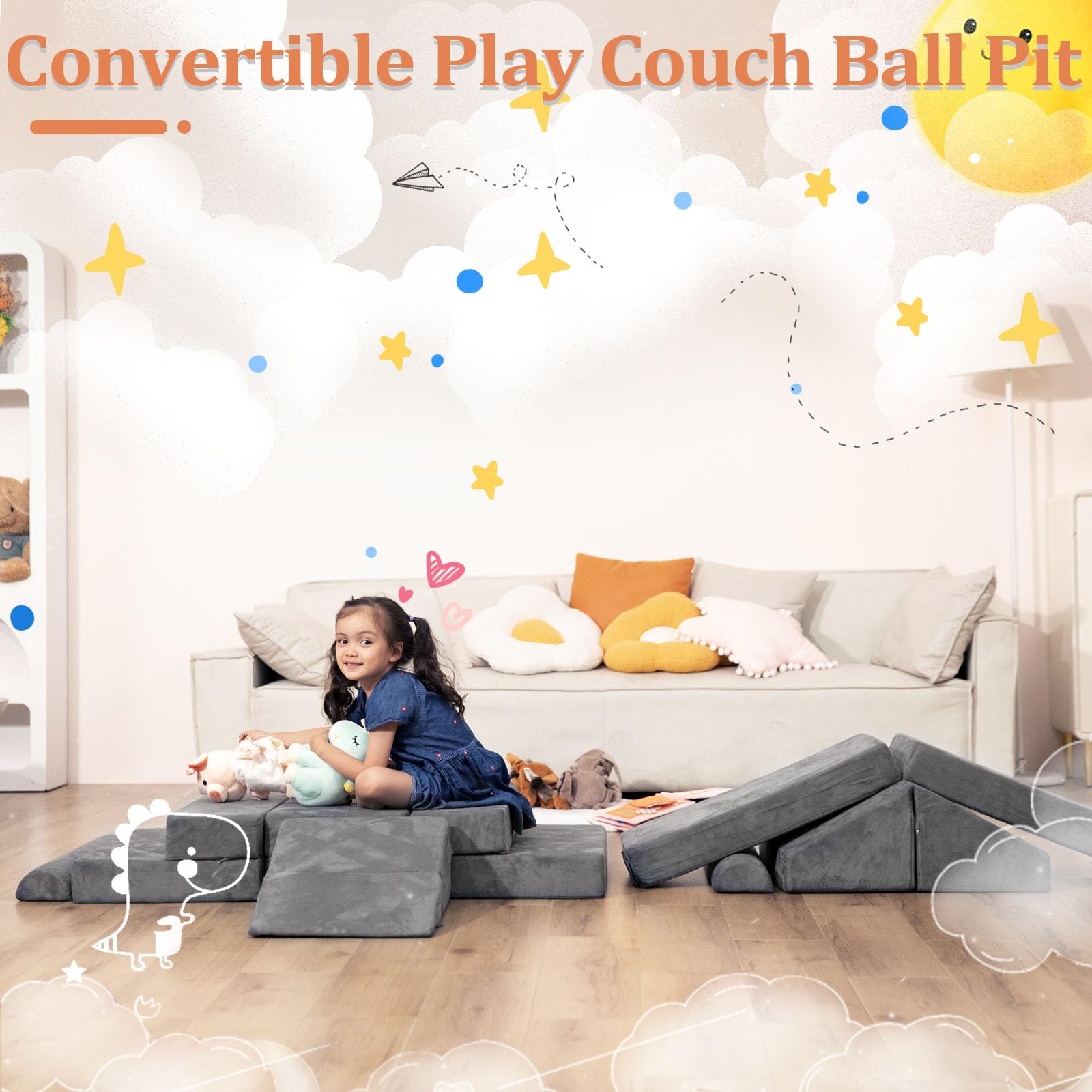 Toddler Sofa, Modular Kids Play Couch, Convertible Foam Climbing