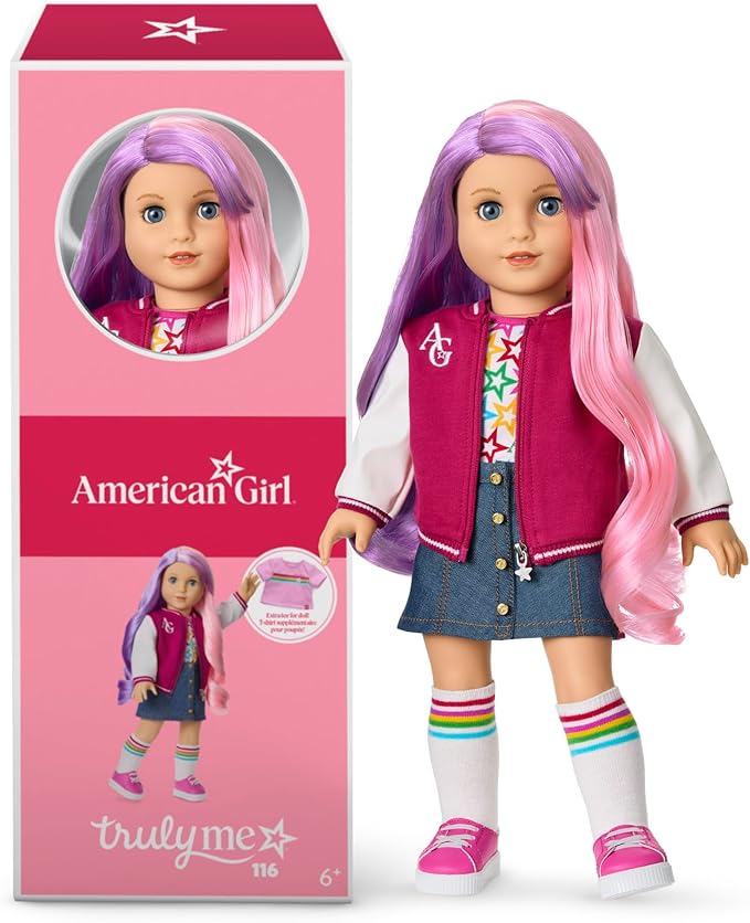 Truly Me 18-inch Doll #116 with Light-Blue Eyes, Wavy Purple-and-Pink Hair, Light Skin