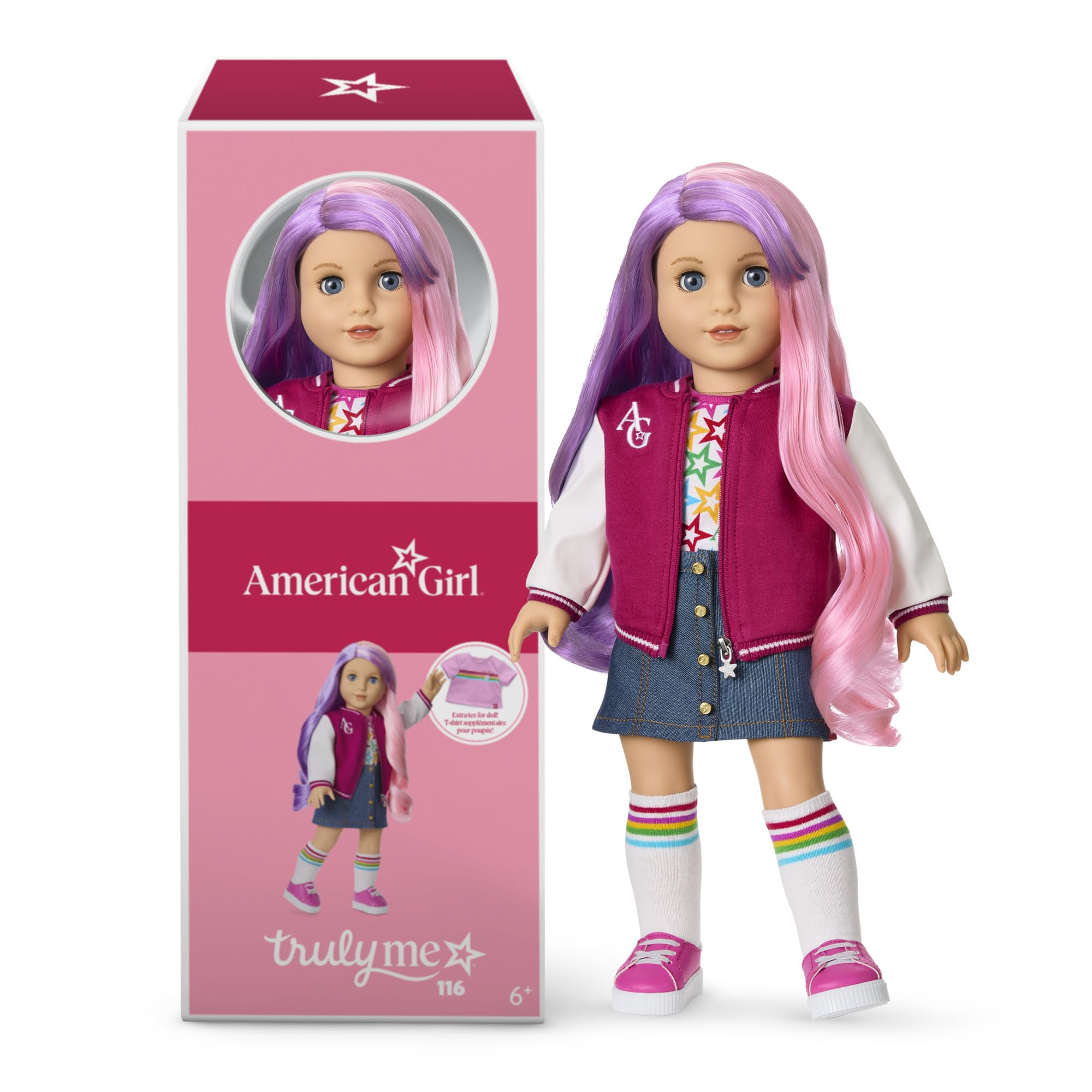 Truly Me 18-inch Doll #116 with Light-Blue Eyes, Wavy Purple-and-Pink Hair, Light Skin