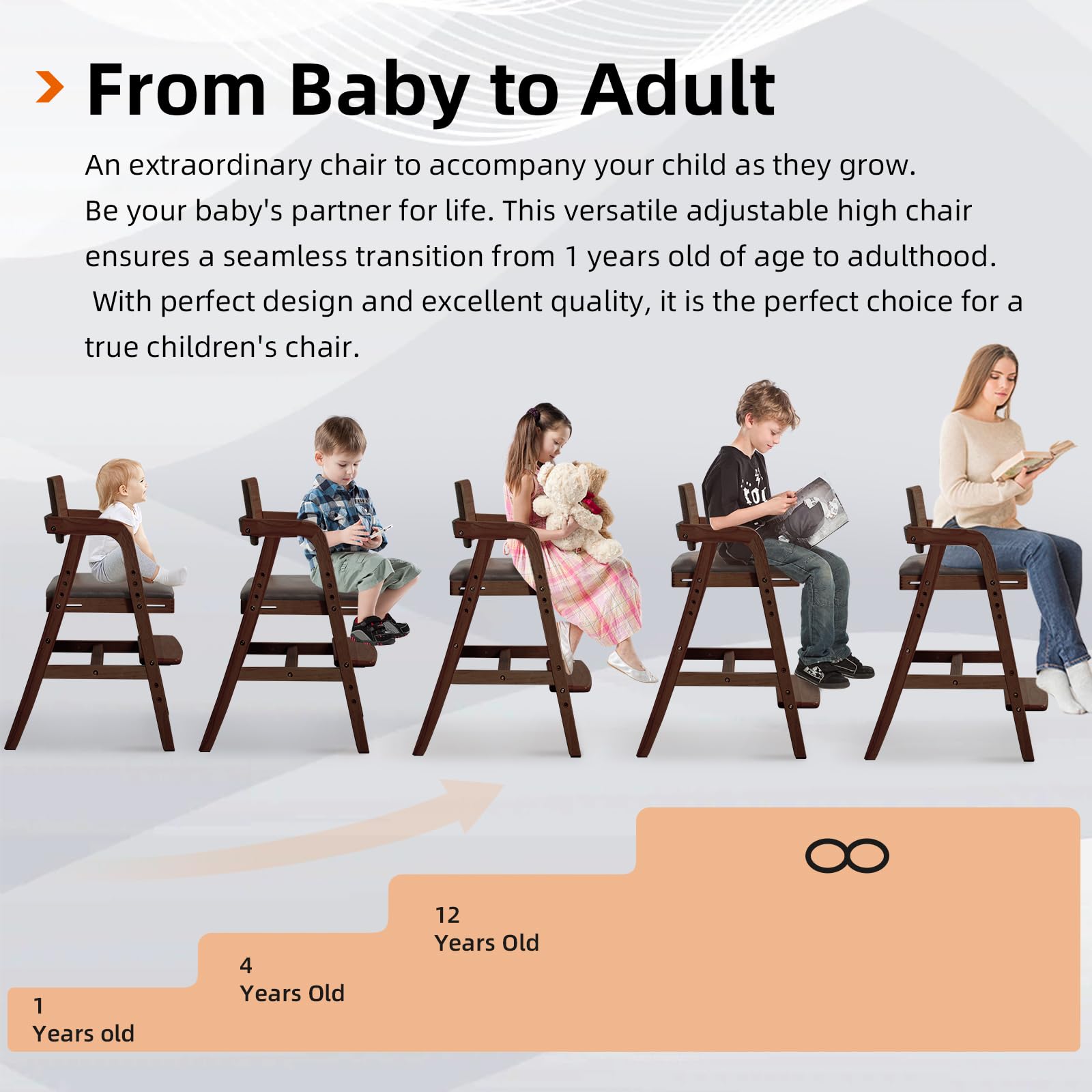 Wooden High Chair for Toddlers and Babies