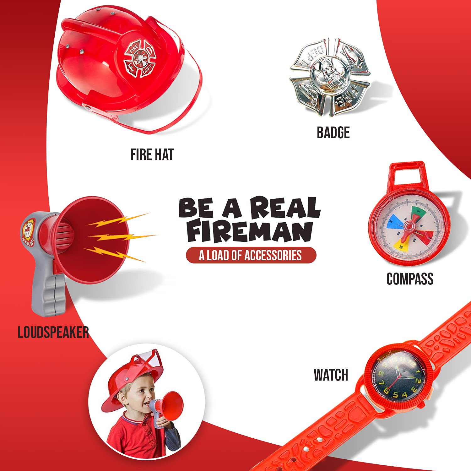 10 PCs Fireman Gear Firefighter Costume Role Play Career Dress Up Starter