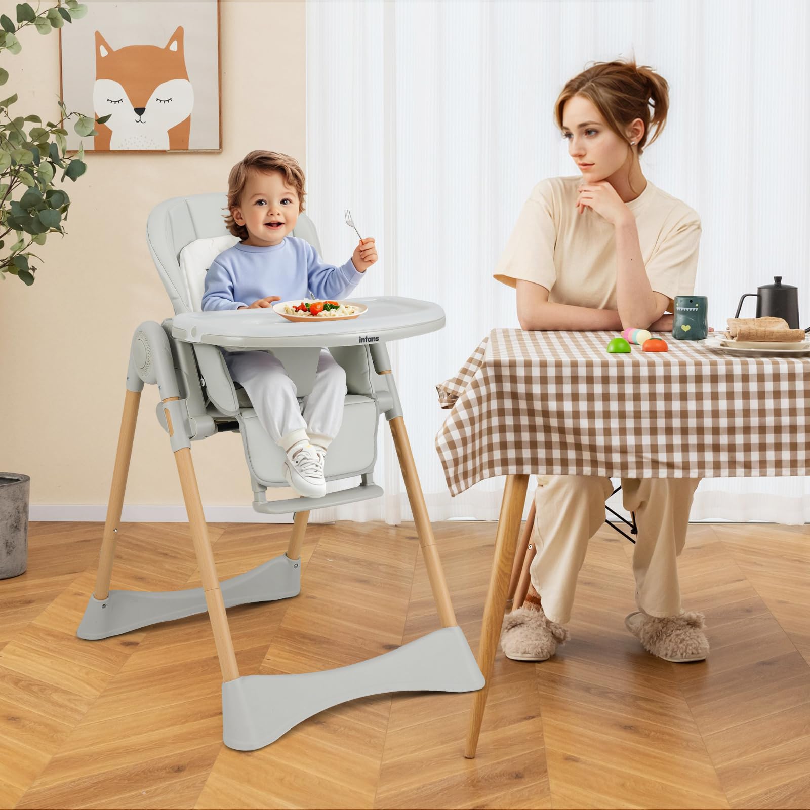 Adjustable Folding High Chair with Removable Tray and Reclining Seat