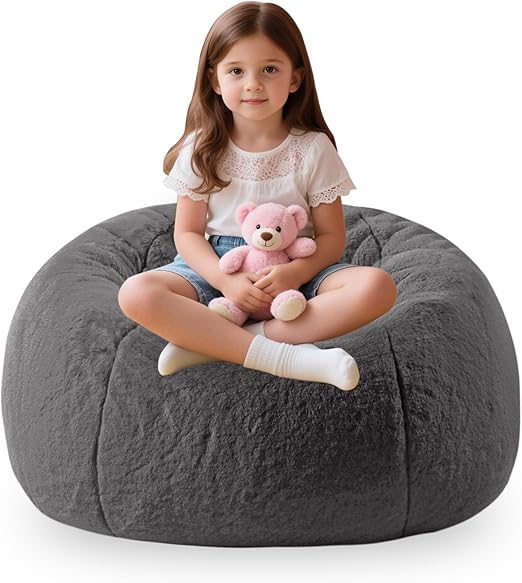 Fluffy Faux Fur Bean Bag Cover (No Filler) Stuffed Animal Bean Bag Storage