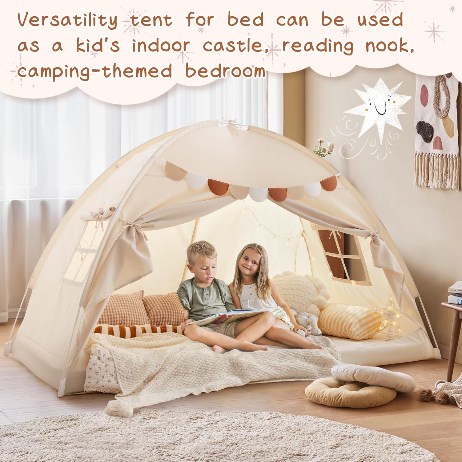 Twin Bed Tent Canopy with Privacy Space and Blackout Design