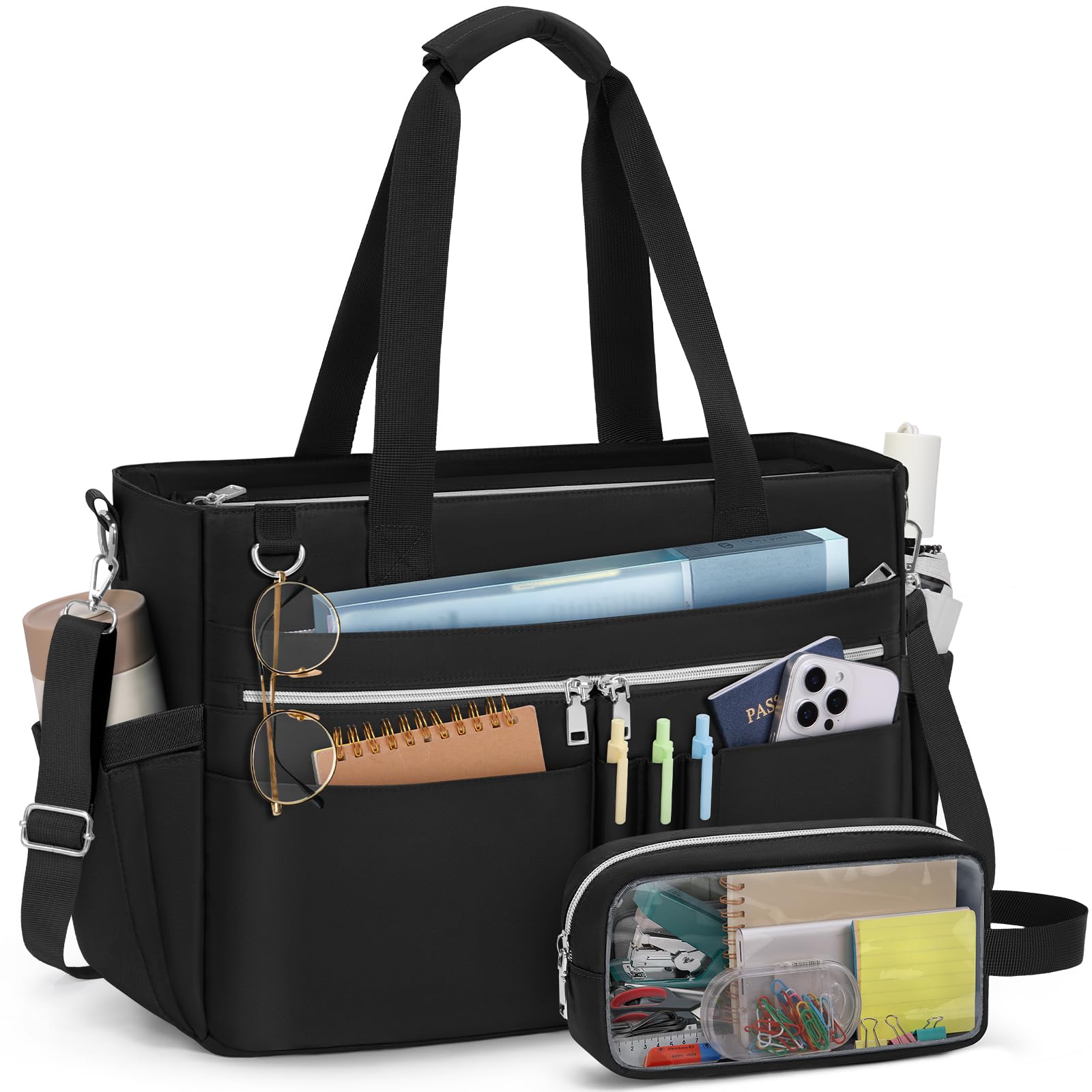 Teacher Tote Bag for Women 15.6 Inch Laptop Briefcase with Clutch Bag
