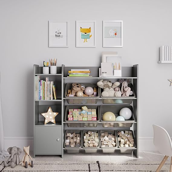 Toy Storage Organizer with Kids Toy Shelf and 8 White Toy Bins – Perfect Toy Storage