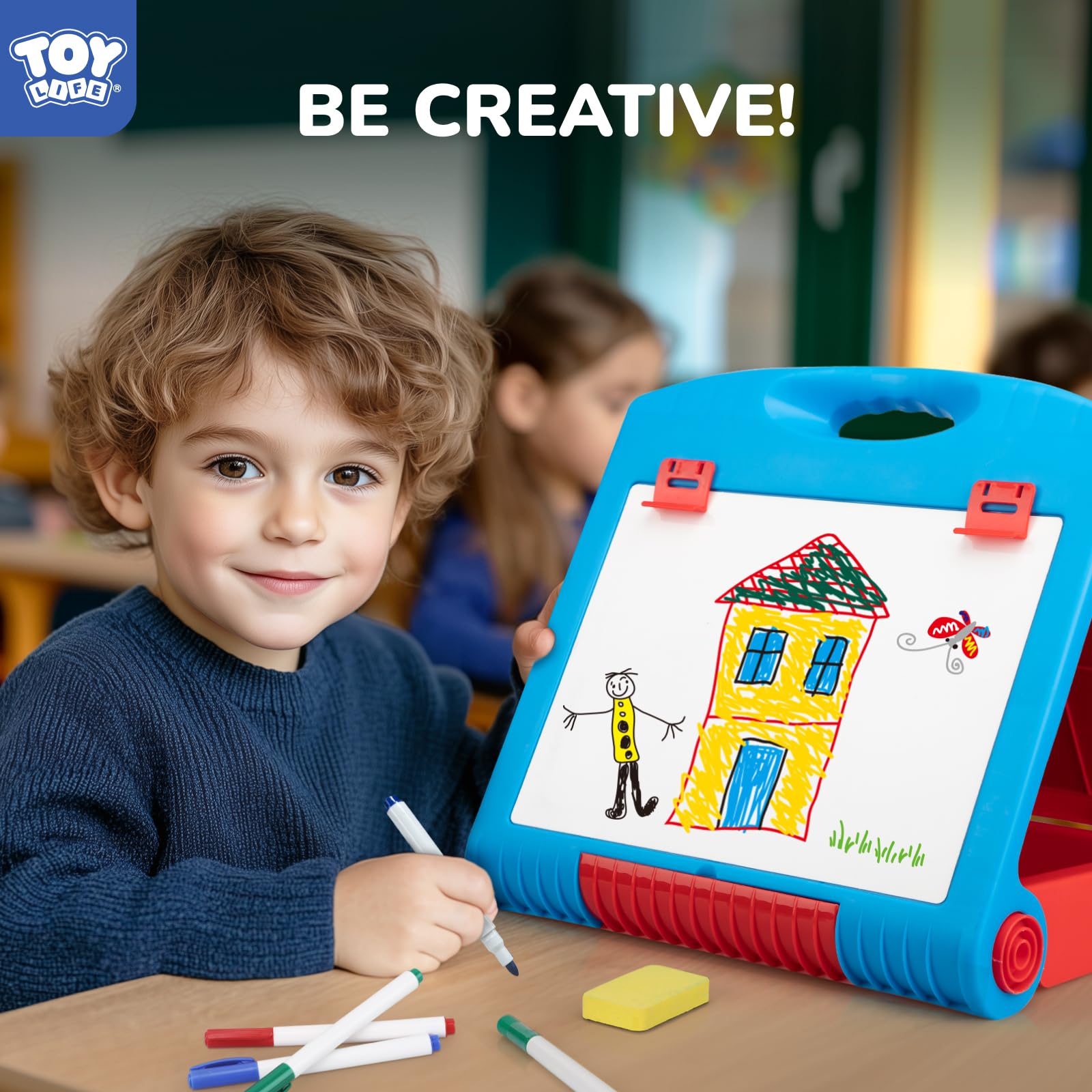 Tabletop Art Easel for Kids 3-in-1 Chalkboard Whiteboard Set