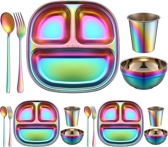Pcs Stainless Steel Kids Dinner Set, 3 Bowls, 3 Balanced Bites Divided