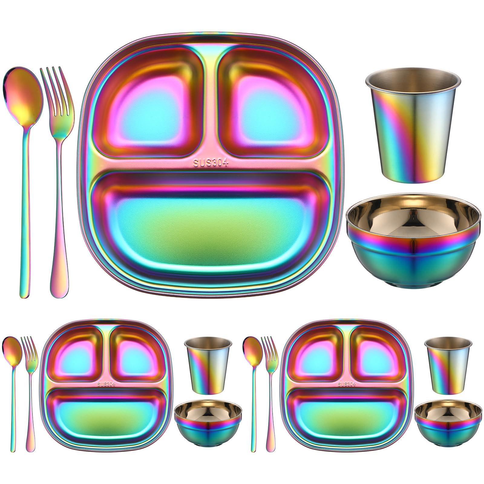 Pcs Stainless Steel Kids Dinner Set, 3 Bowls, 3 Balanced Bites Divided