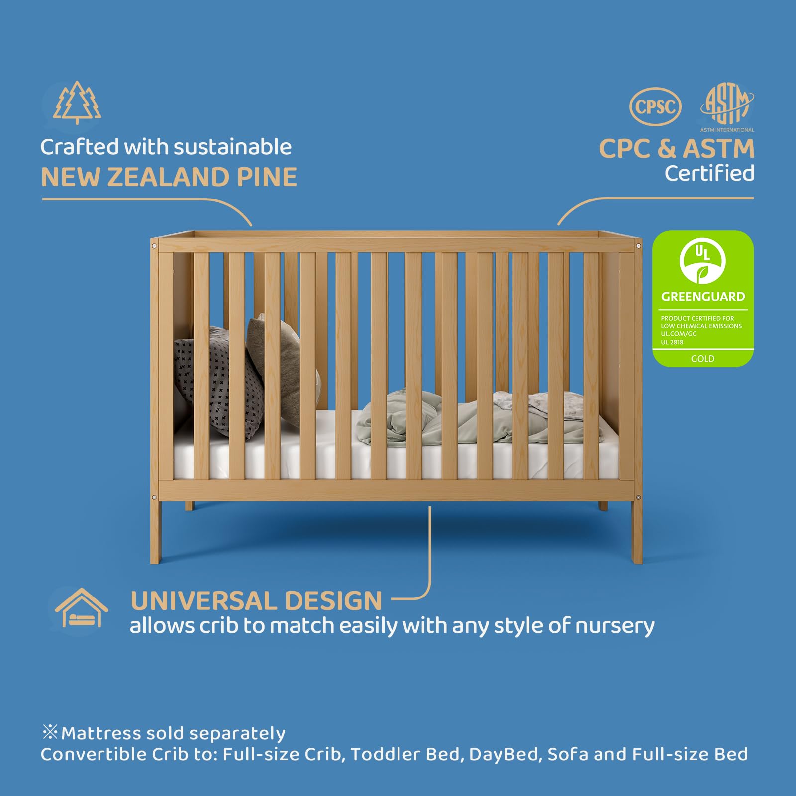 5-in-1 Convertible Crib with Adjustable Heights