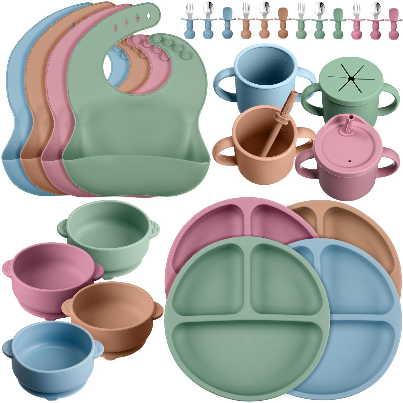 32 Pack Silicone Baby Feeding Set Baby LED Weaning Supplies Includes