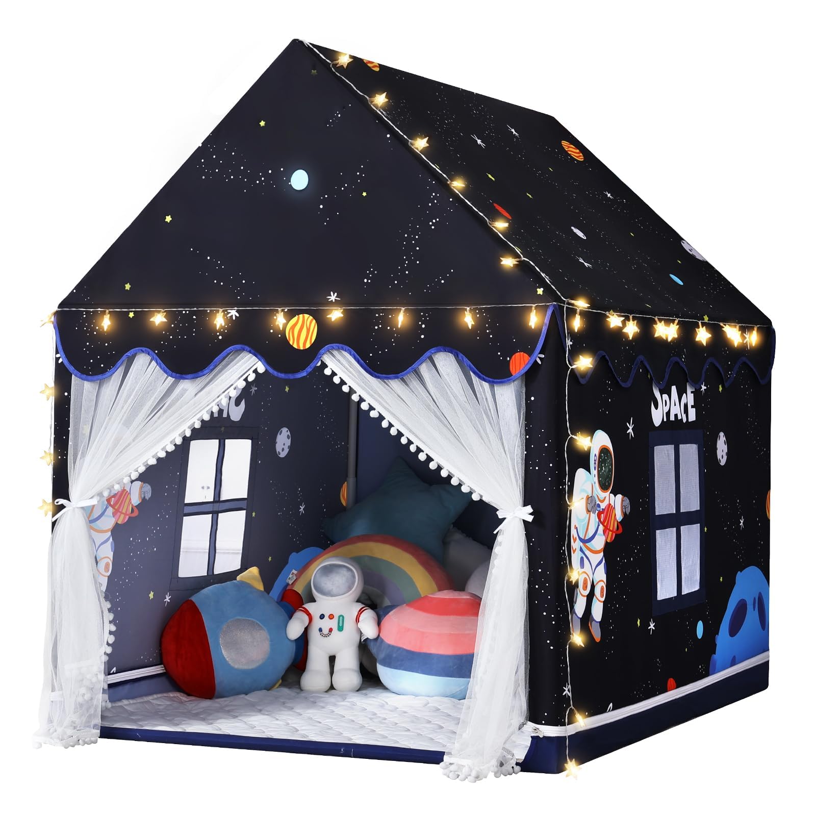 Space Kids Tent with Mat and Star Lights