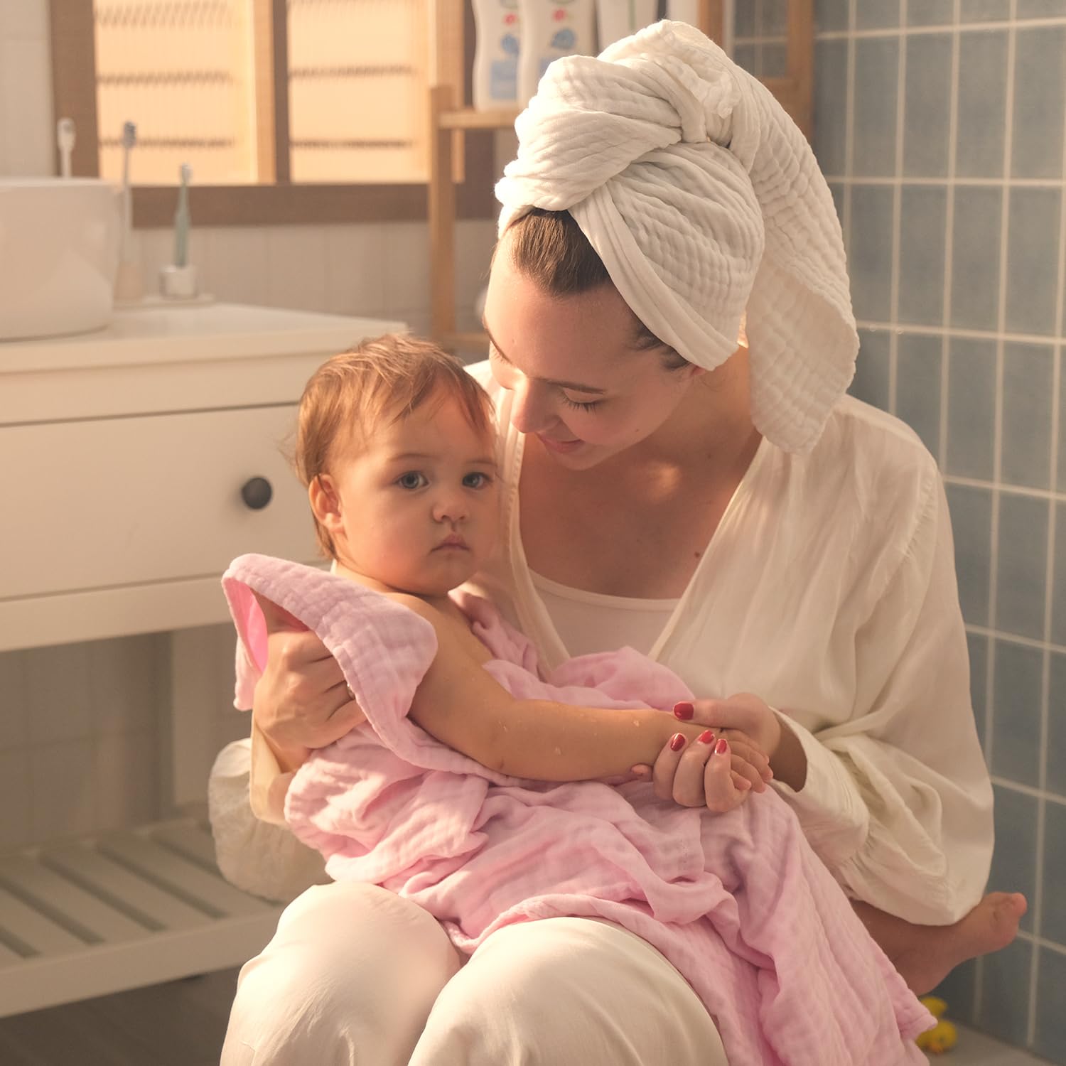 Bath Towel - 9 Layers 100% Cotton Muslin, Super Quick Dry, Medical