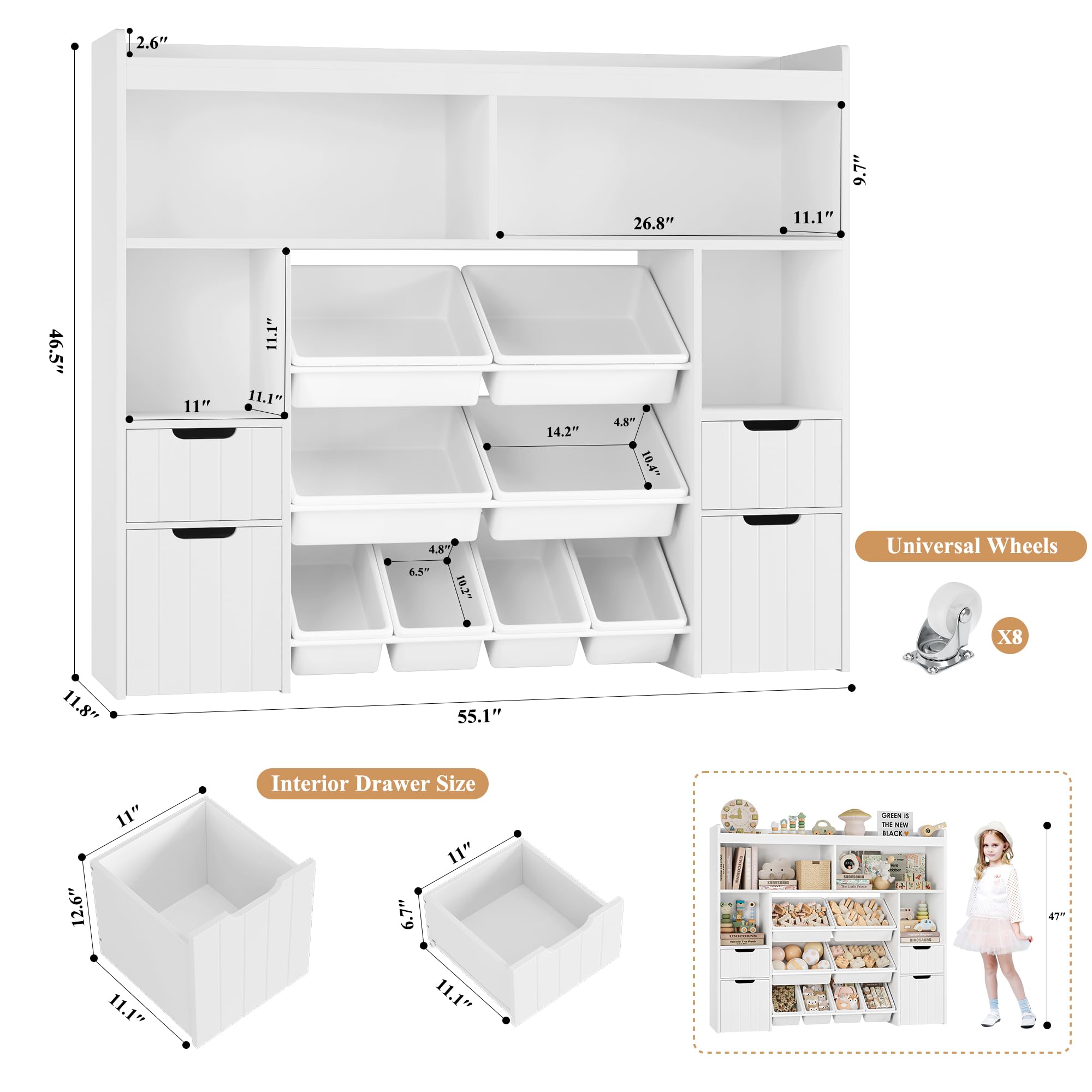 Toy Storage Organizer with Drawers and Bins