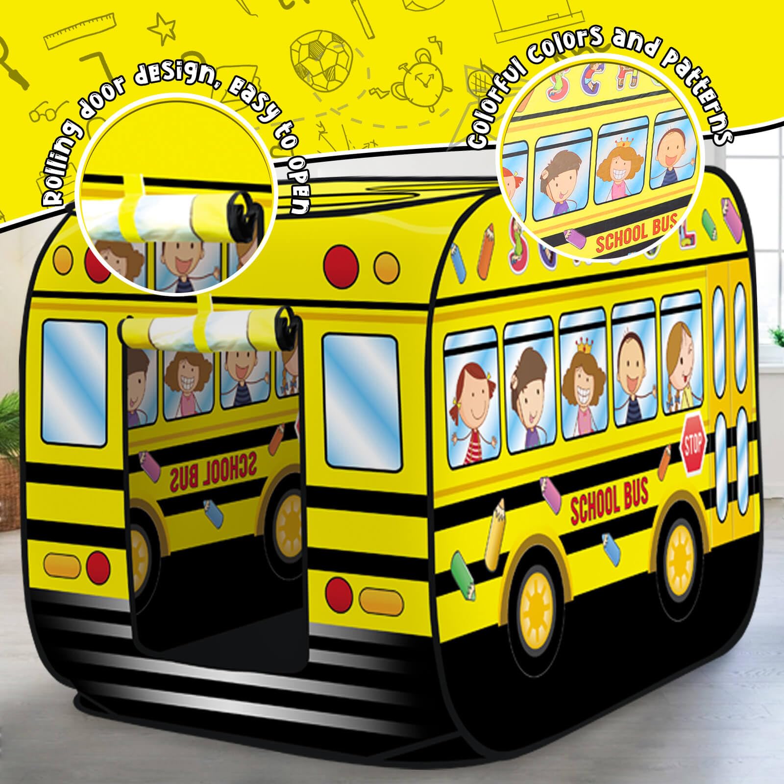 Play Tent for Kids Aged 1-3 Years Old Boys and Girls : School Bus