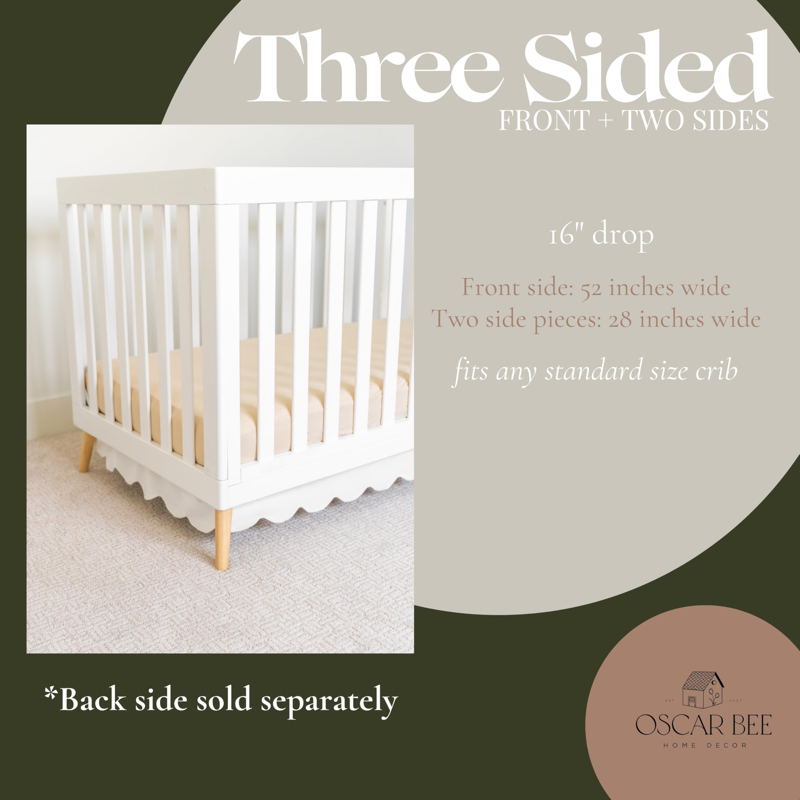 Organic Cotton Linen Crib Skirt White Scalloped Adjustable
