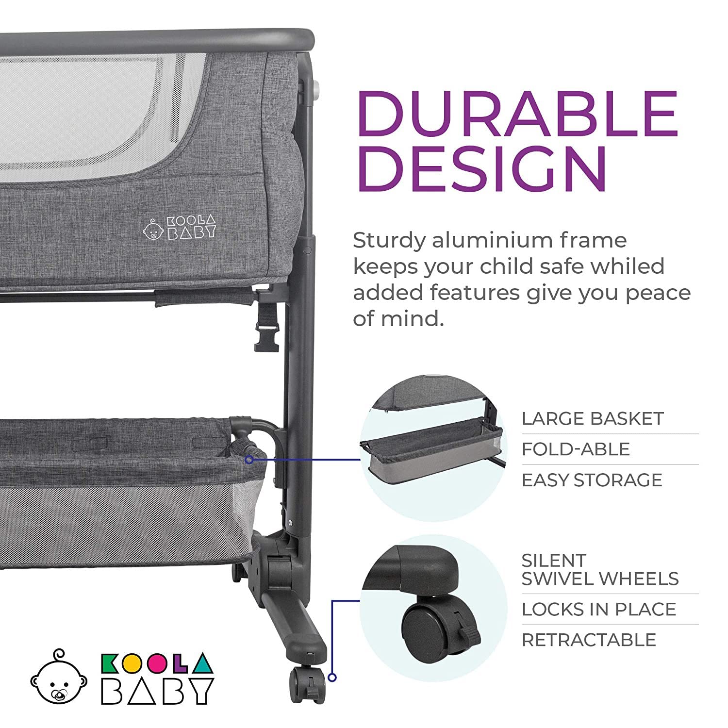 Bedside Baby Bassinet with Adjustable Height and Storage