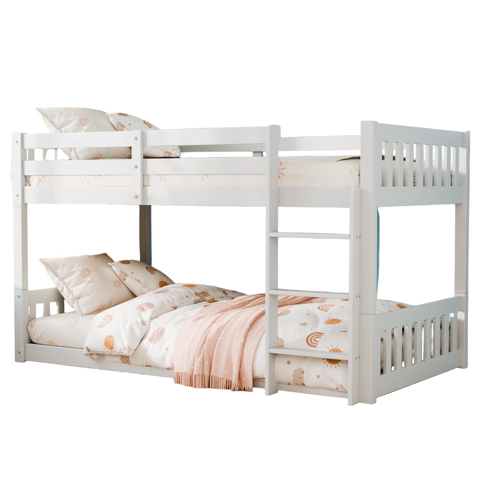 Solid Wood Low Twin Over Twin Bunk Bed for Kids/Junior