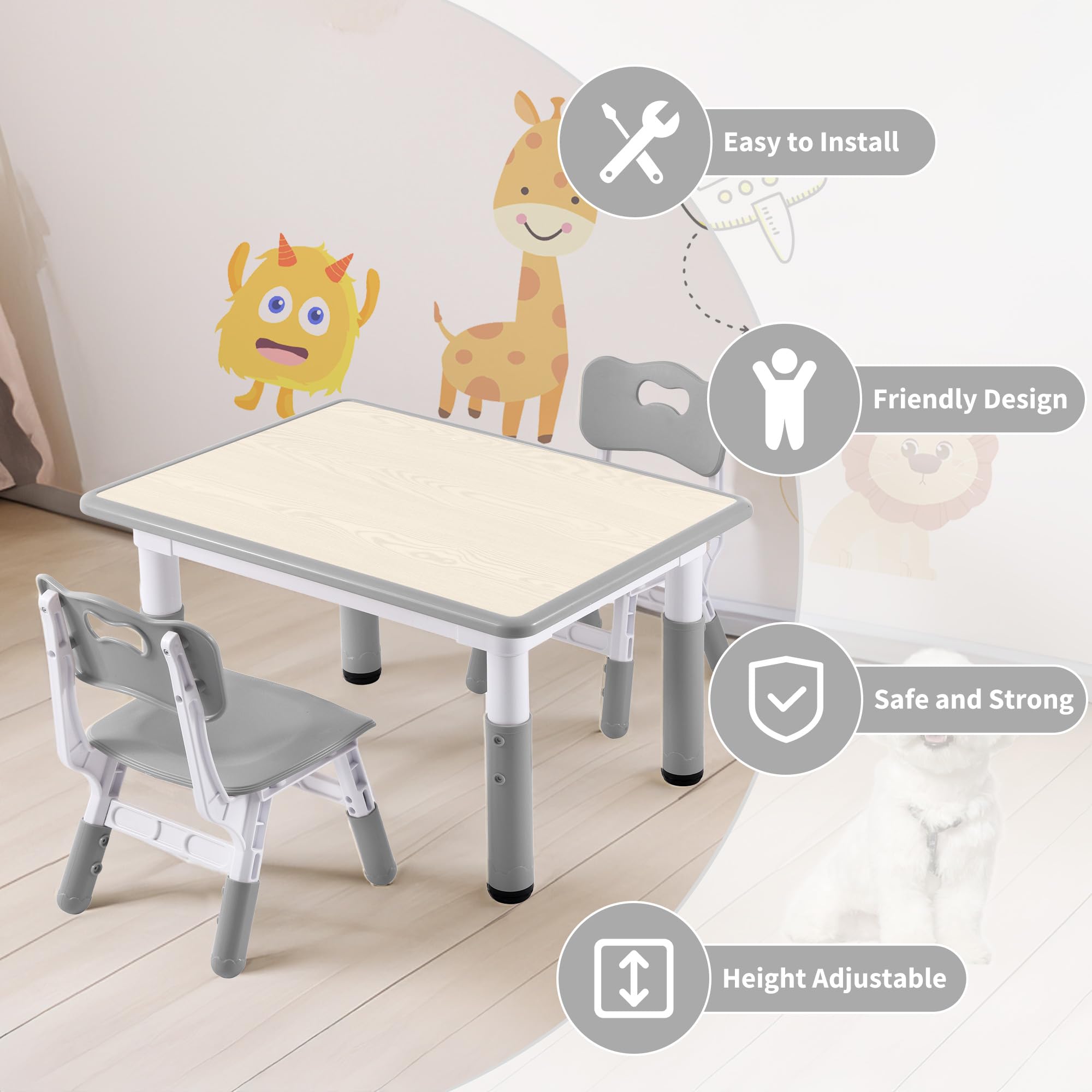 Height Adjustable Kids Chair Set for Ages 2-8