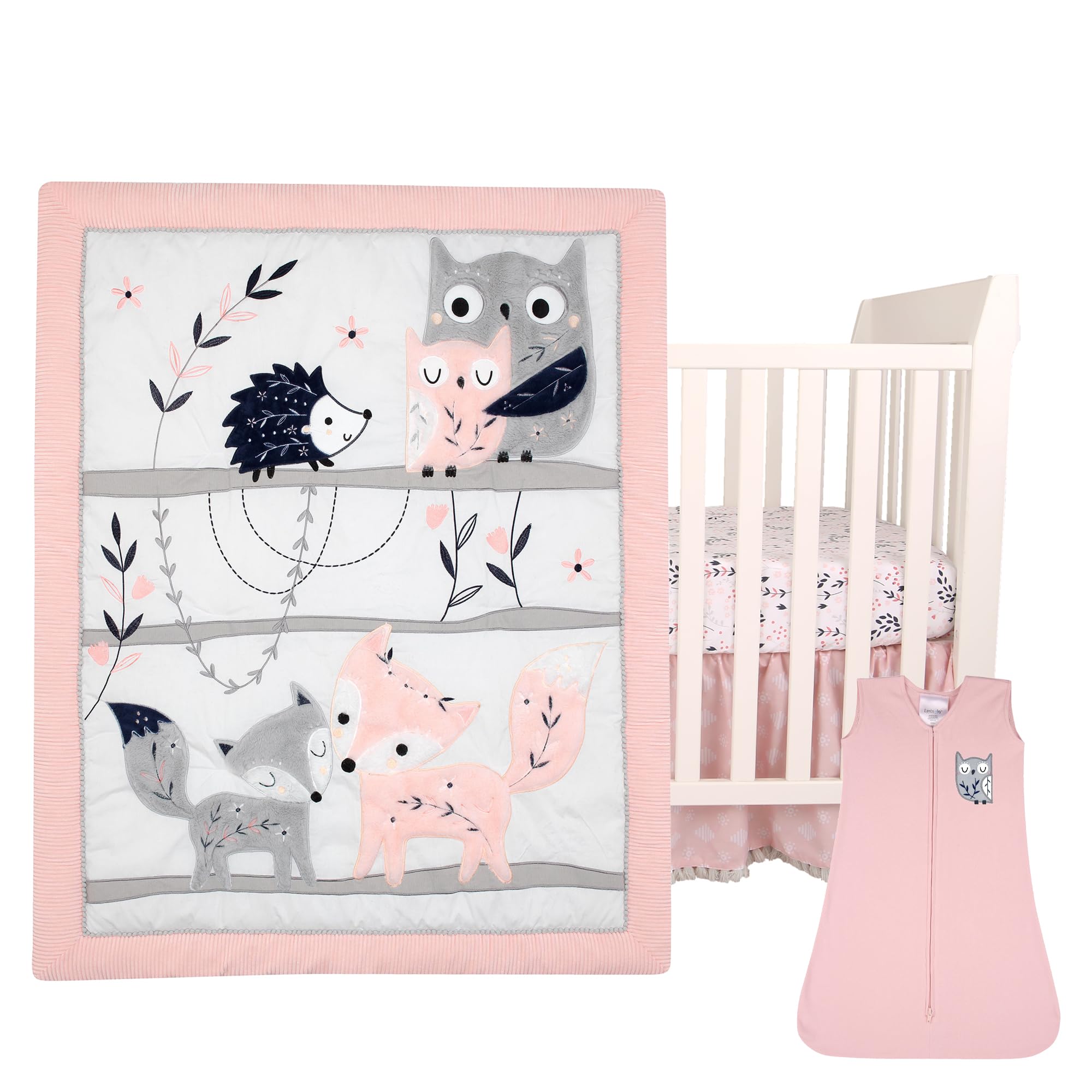 Forever Friends 4-Piece Nursery Crib Baby Bedding Set - Blue, Pink