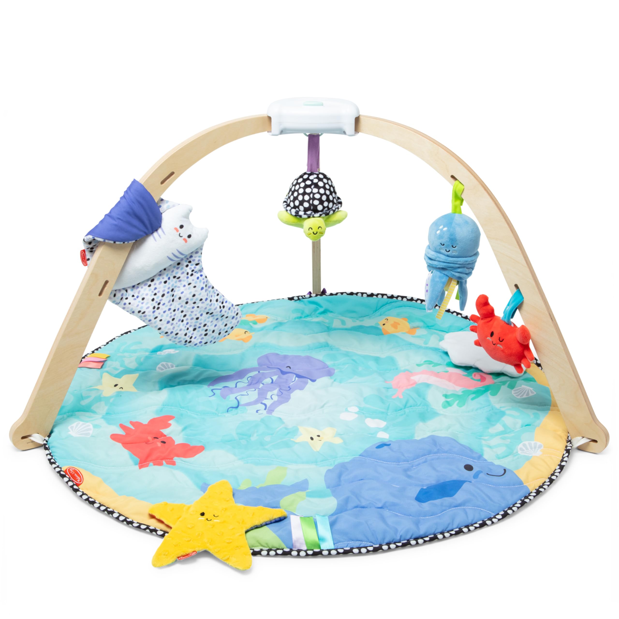 Ocean Easy-Fold Wooden Play Gym for Infants, Reversible Mat, 5 Soft Toys