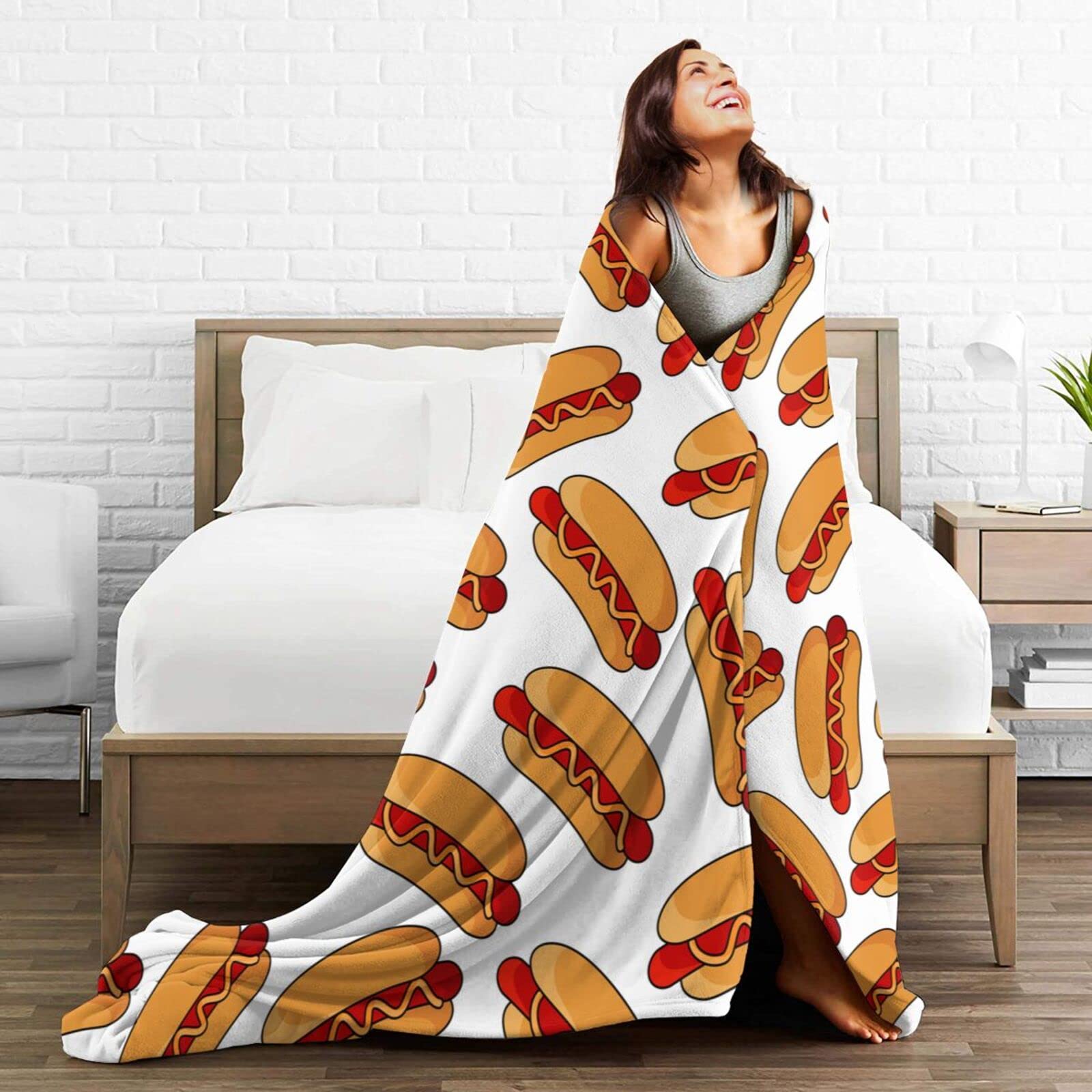 Hot Dog Throw Blanket Soft Flannel Plush 80x60