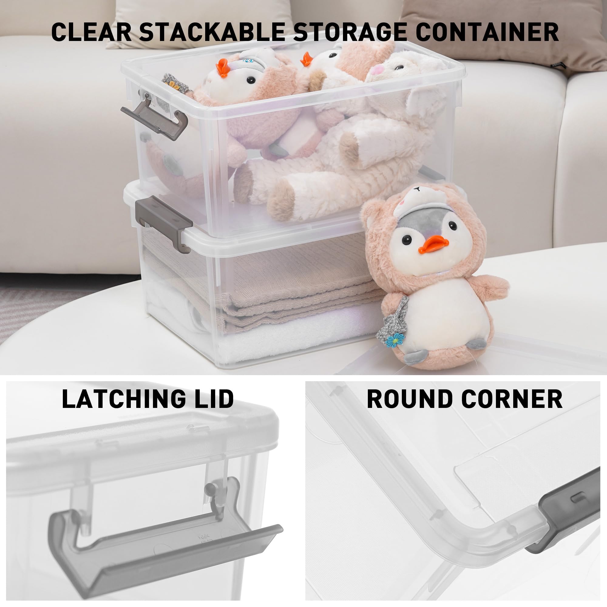 17 QT Plastic Storage Bins with Lids - 6 Pack Stackable Clear Containers