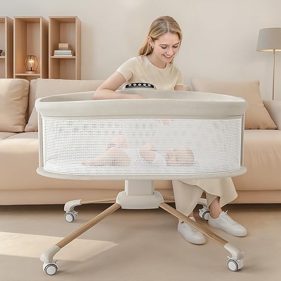 Soothing Baby Bassinet with 5 Rocking Speeds, 3 Timer Modes