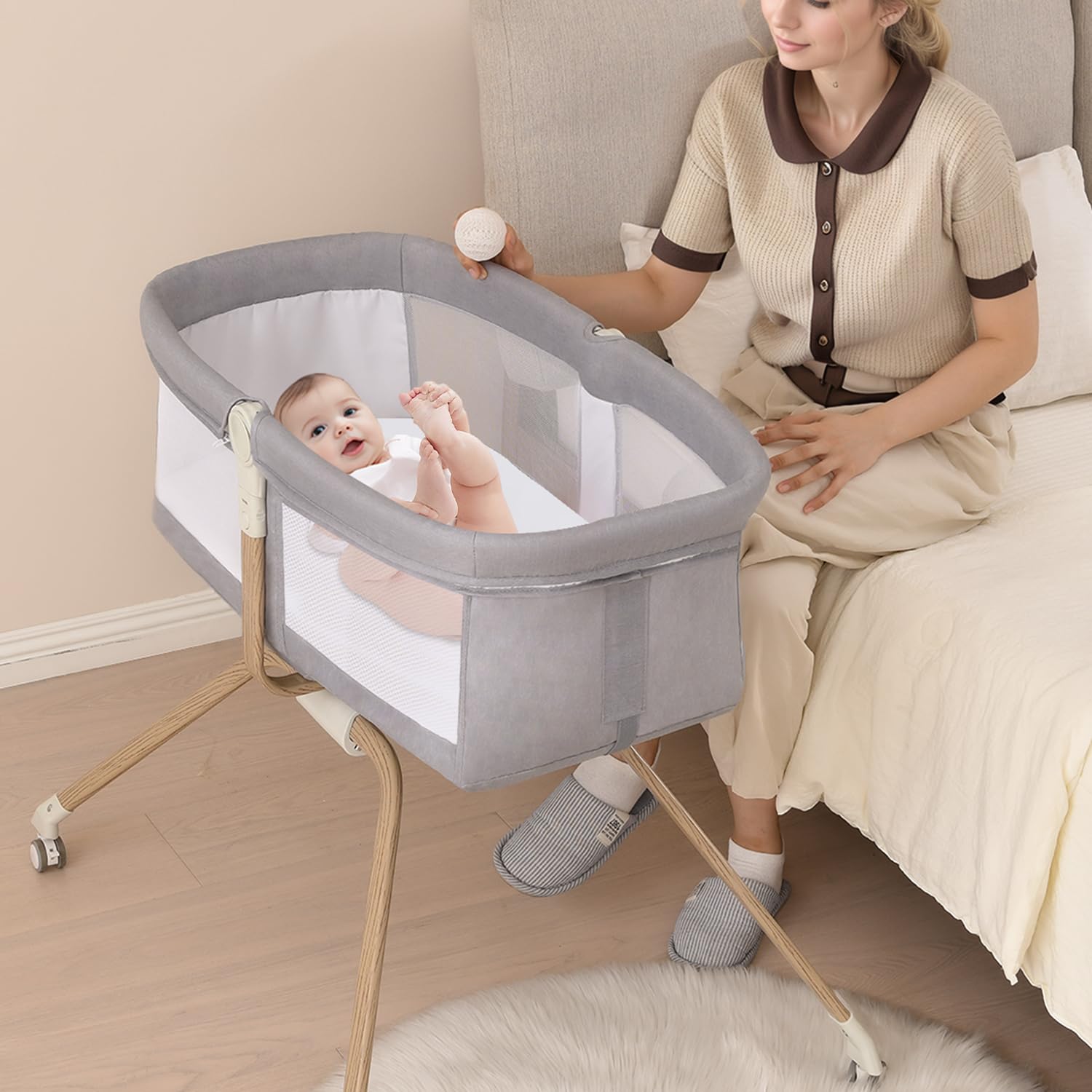 Portable Travel Bassinet with Breathable Mesh and Adjustable Angle