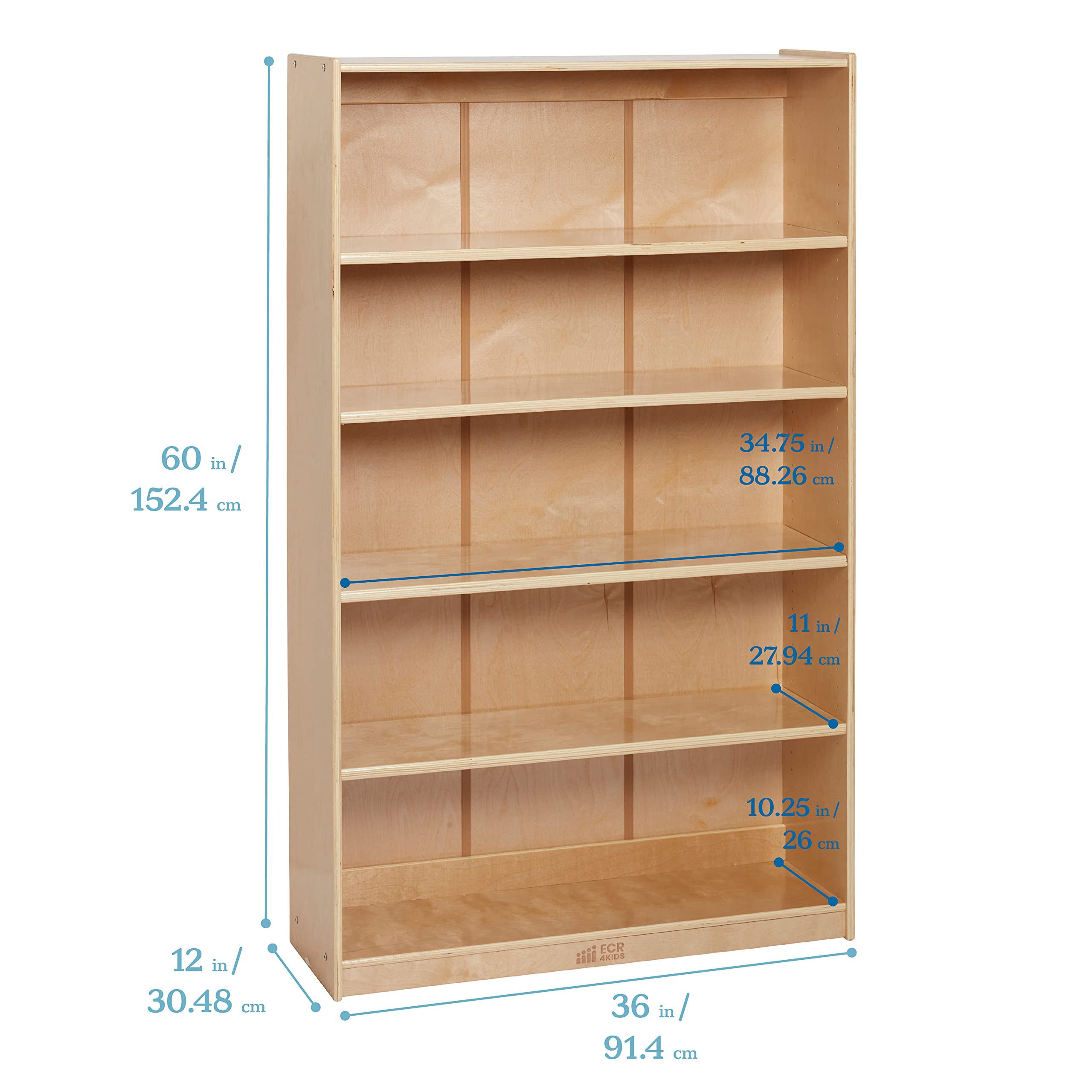 5-Shelf Wooden Bookcase for Kids