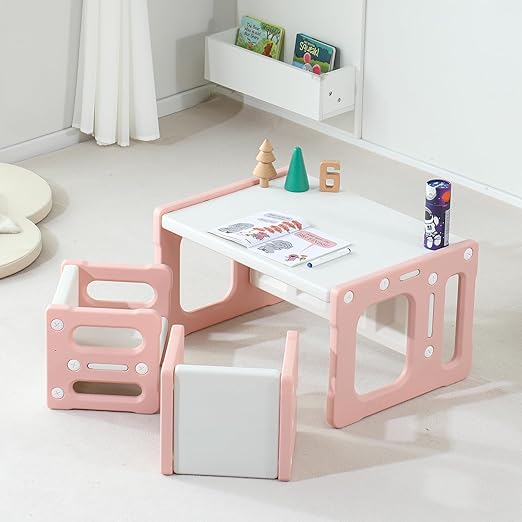 3 in 1 Montessori Weaning Table and 2 Chairs Set, Kids Activity Table Set