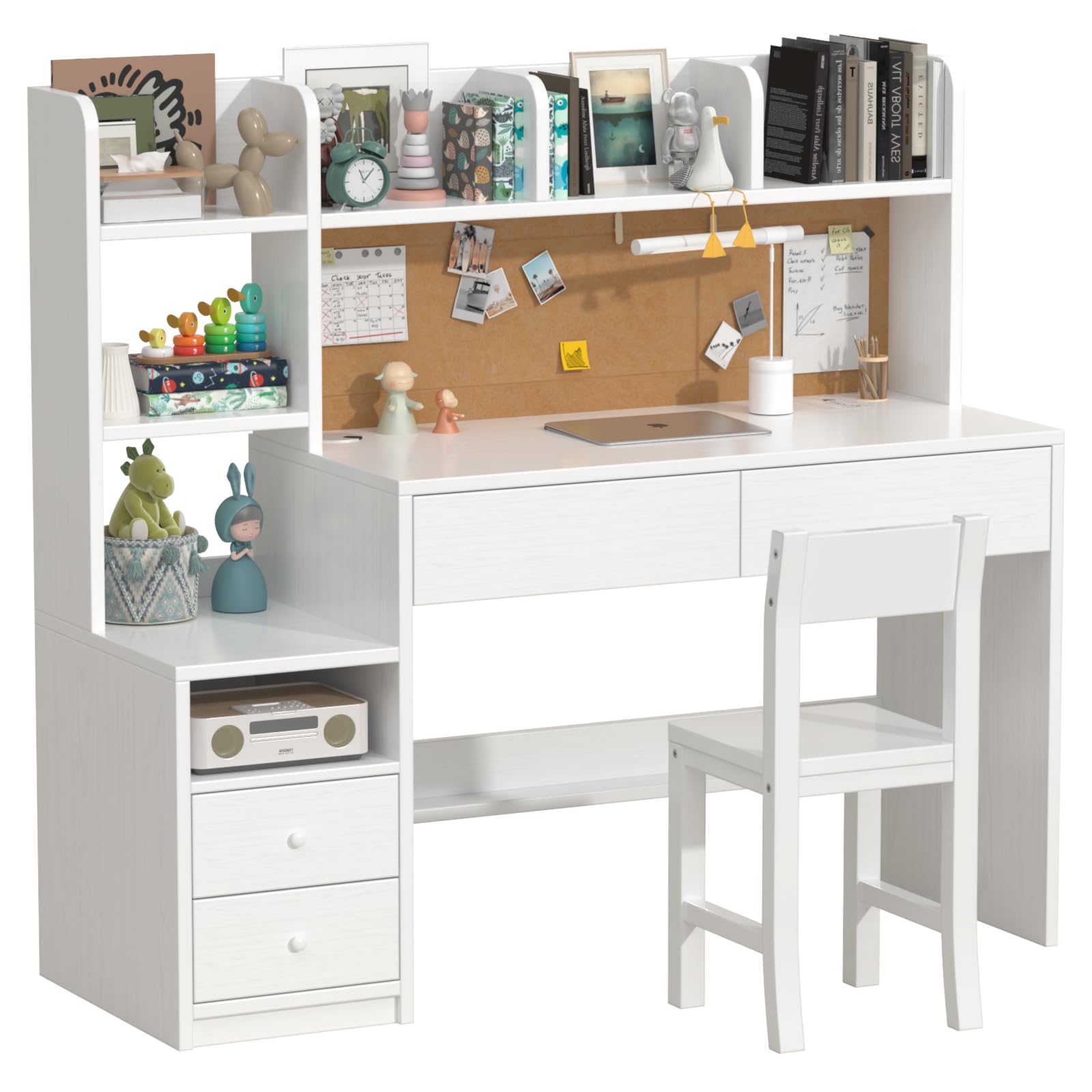 Kids Study Desk and Chair Set with Storage Drawers and Shelves
