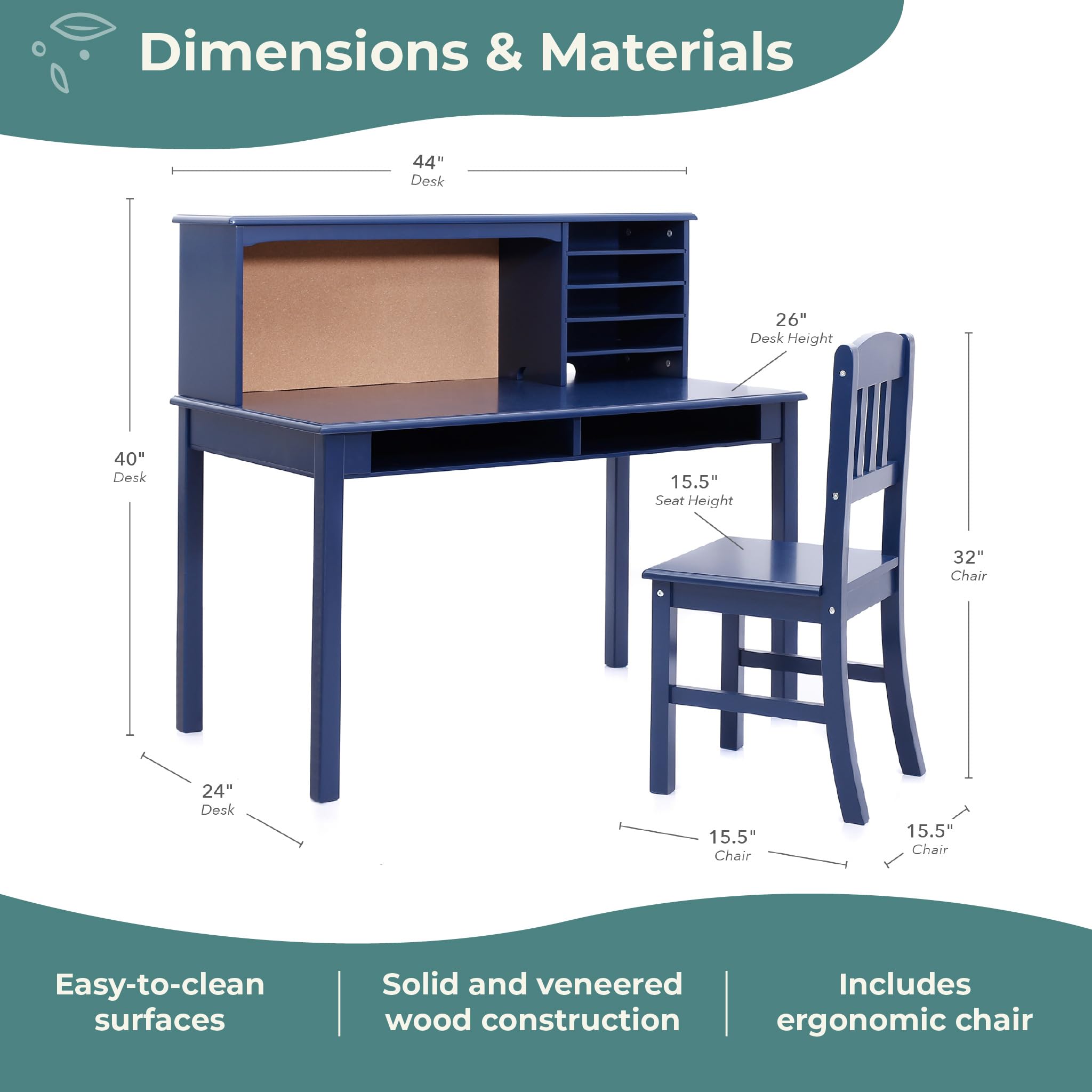 Kids Media Desk and Chair Set with Hutch