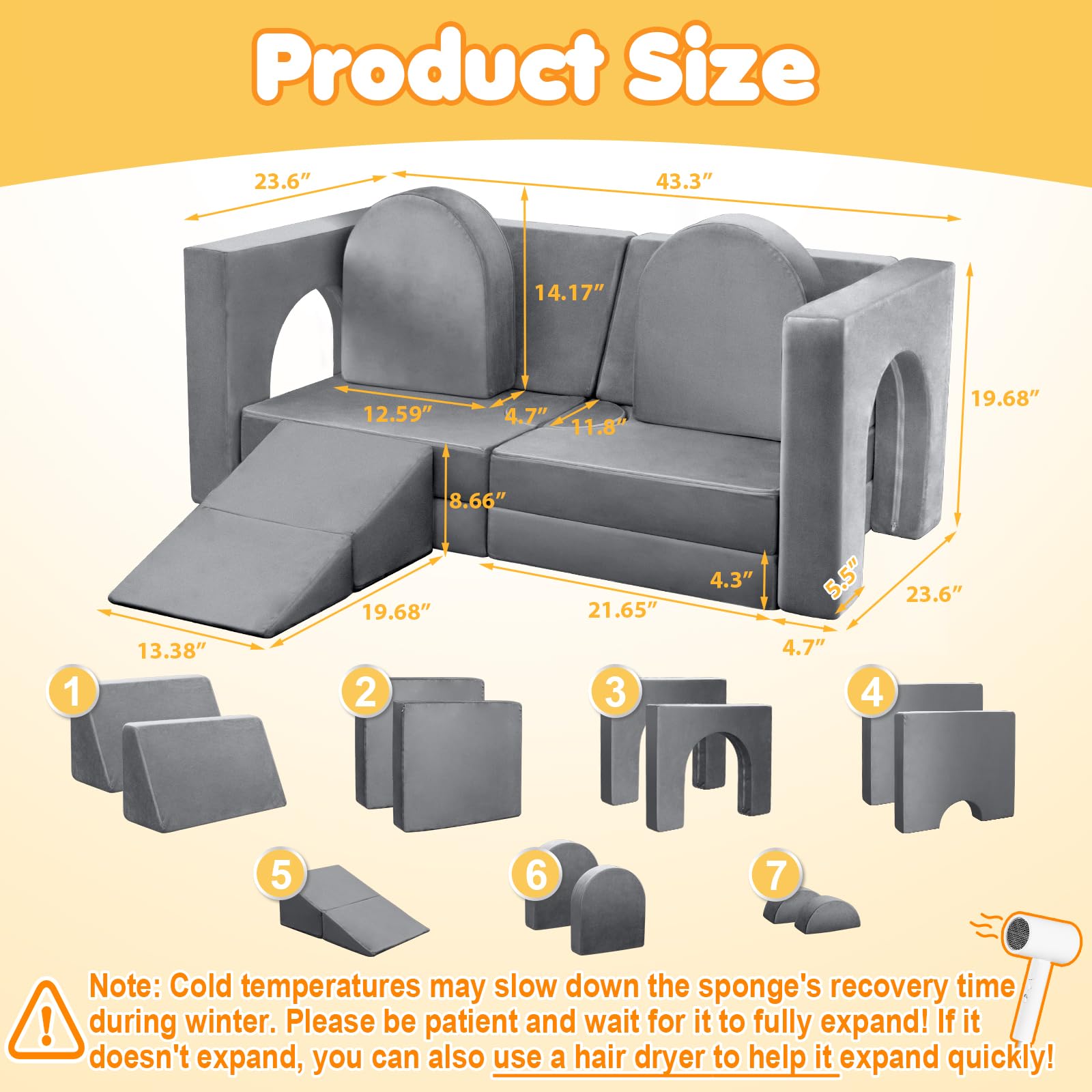 14-Piece Modular Play Couch for Kids