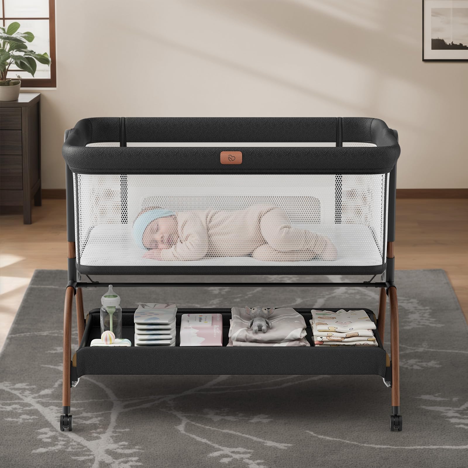 3-in-1 Bedside Bassinet with Adjustable Height
