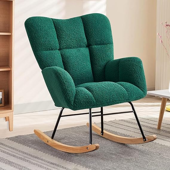 Rocking Chair, Teddy Upholstered Glider Rocker with High
