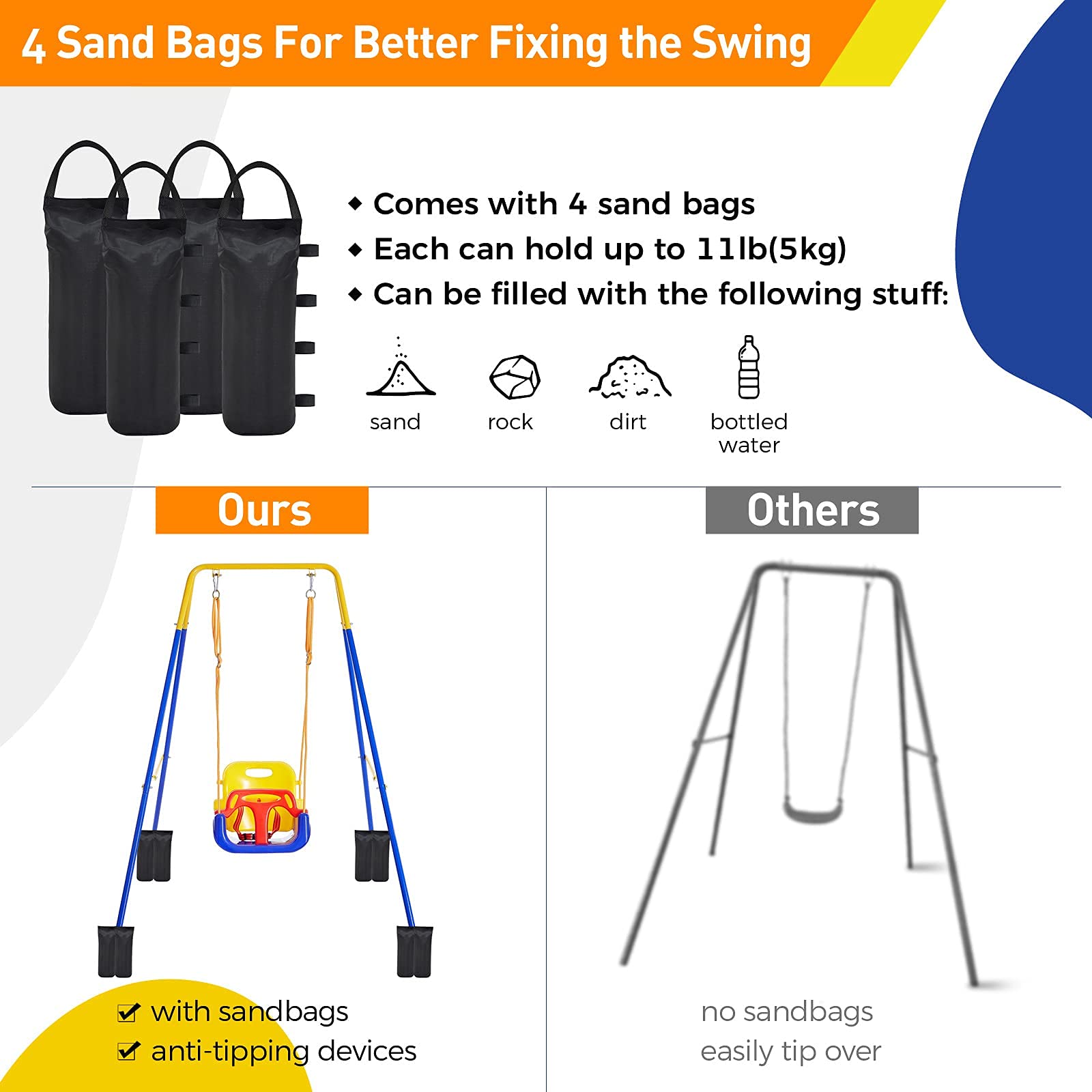 3-in-1 Toddler Swing Set with Foldable Metal Stand