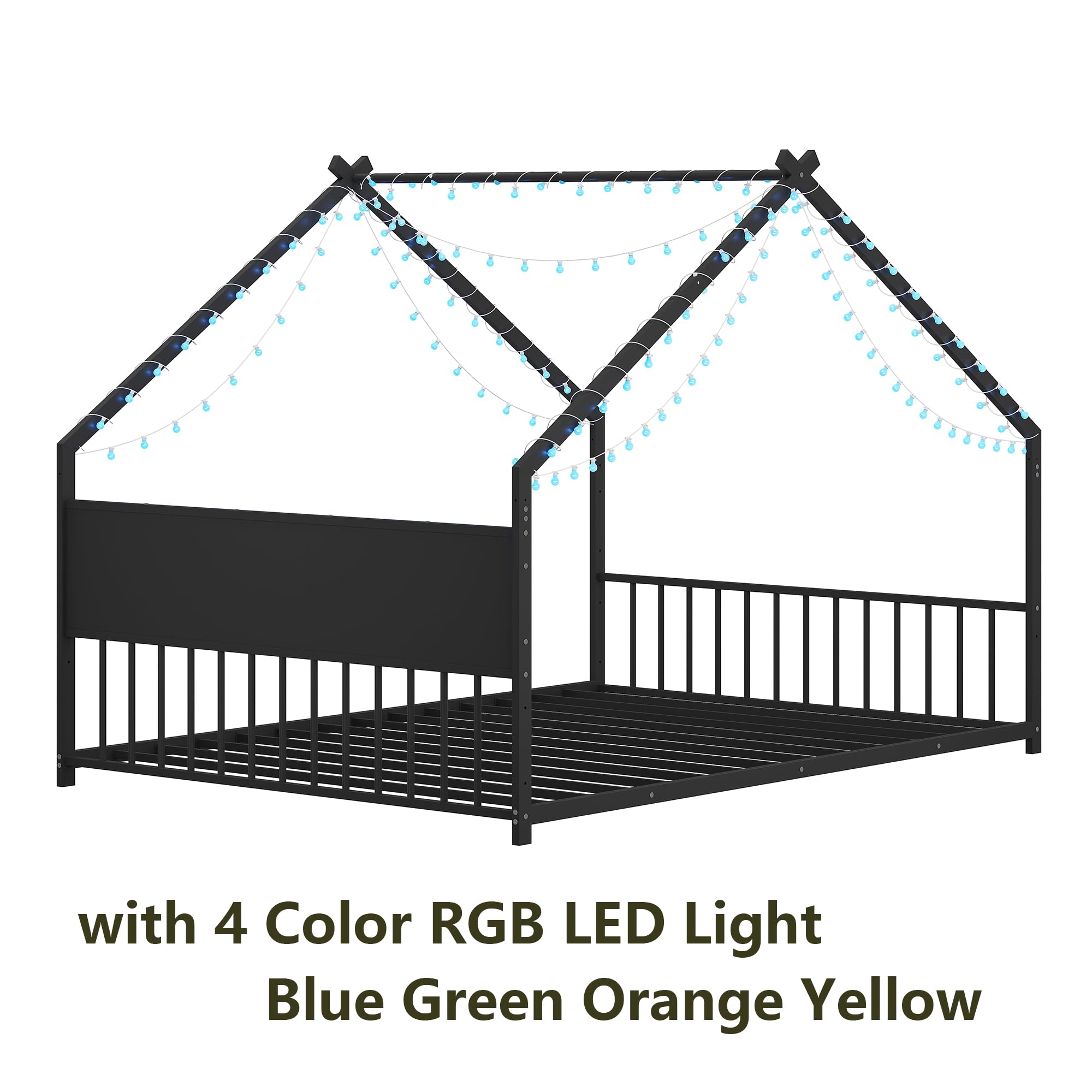 Montessori Floor Bed with RGB LED Light Full Size
